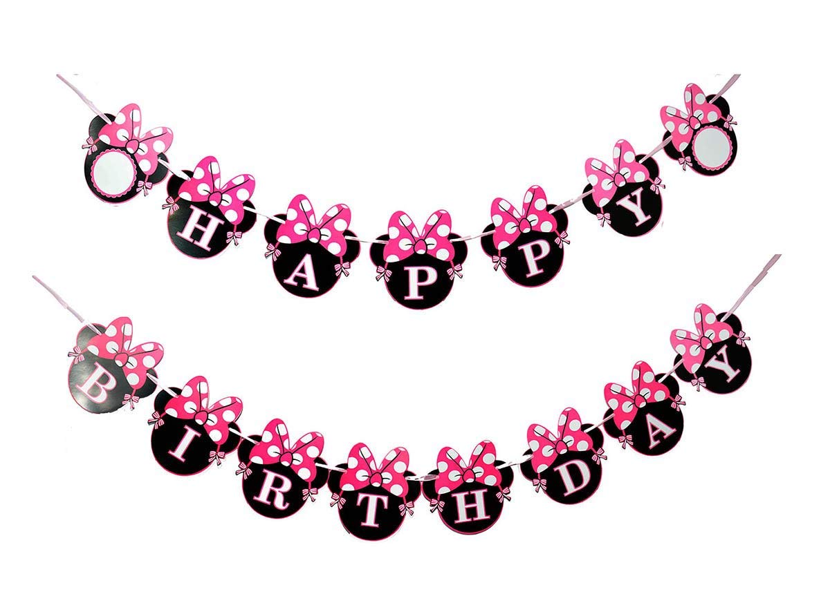 Disney Mickey Mouse Ears Happy Birthday Banner - Minnie Mouse Style Party Decorations, Baby Shower & Girls Birthday Party Supplies - Perfect for Birthday Celebrations, Baby Showers & Themed Parties