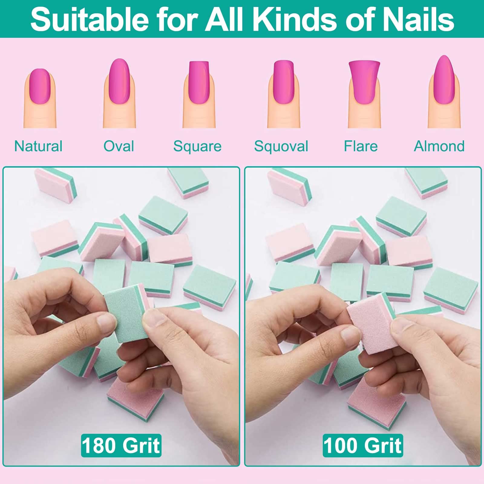 **CGBE 180/100 Grit Nail Buffer Blocks & Sponge Files – 50PCS Pink & Green Manicure Sanding Buffers for Smooth & Shiny Nails – Perfect for Home, Salon & Professional Nail Care**