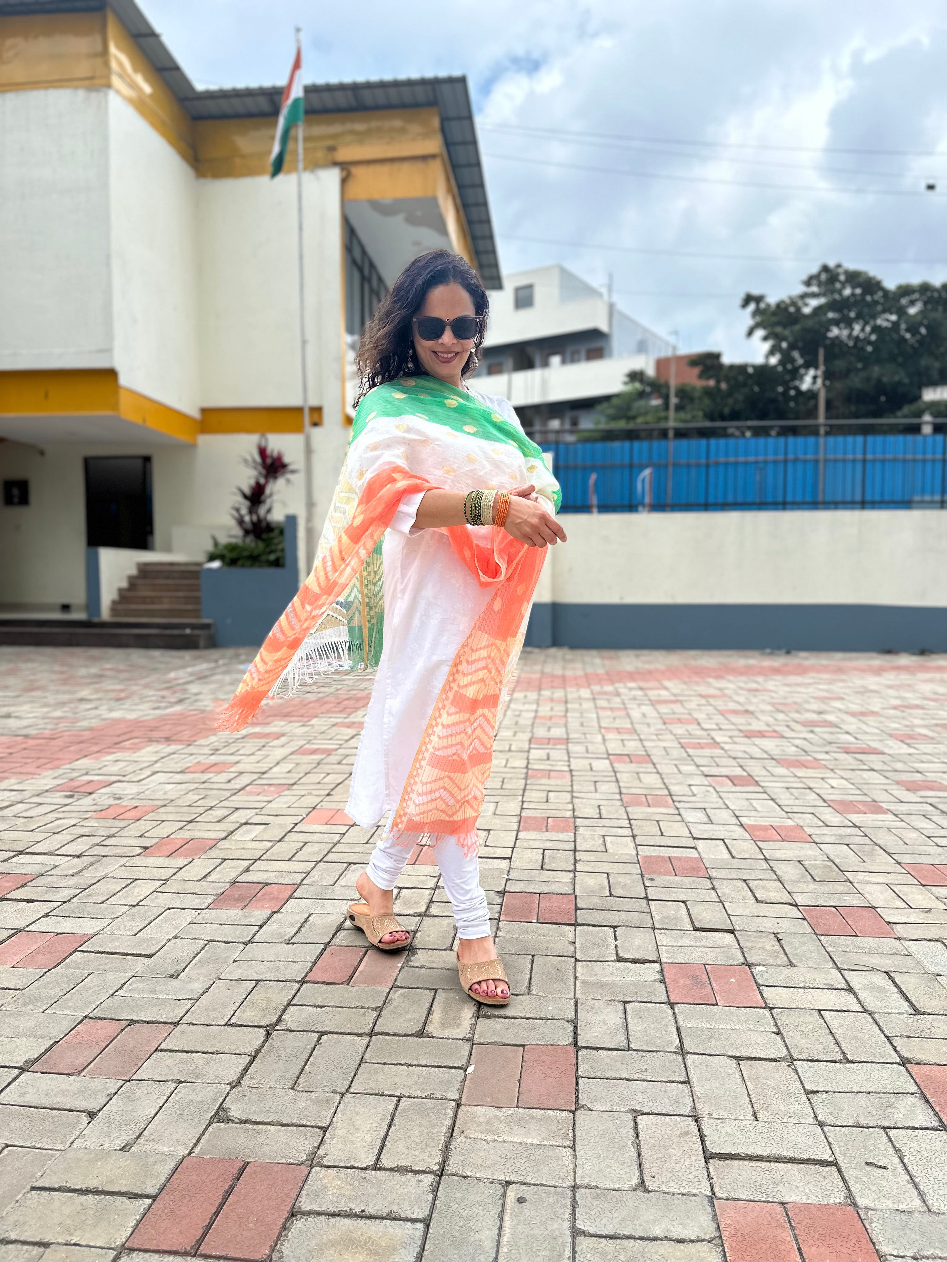 Tiranga Dupatta for Women - Stylish Indian Scarf for Festivals, Weddings & Cultural Events | Lightweight & Elegant Fashion Accessory