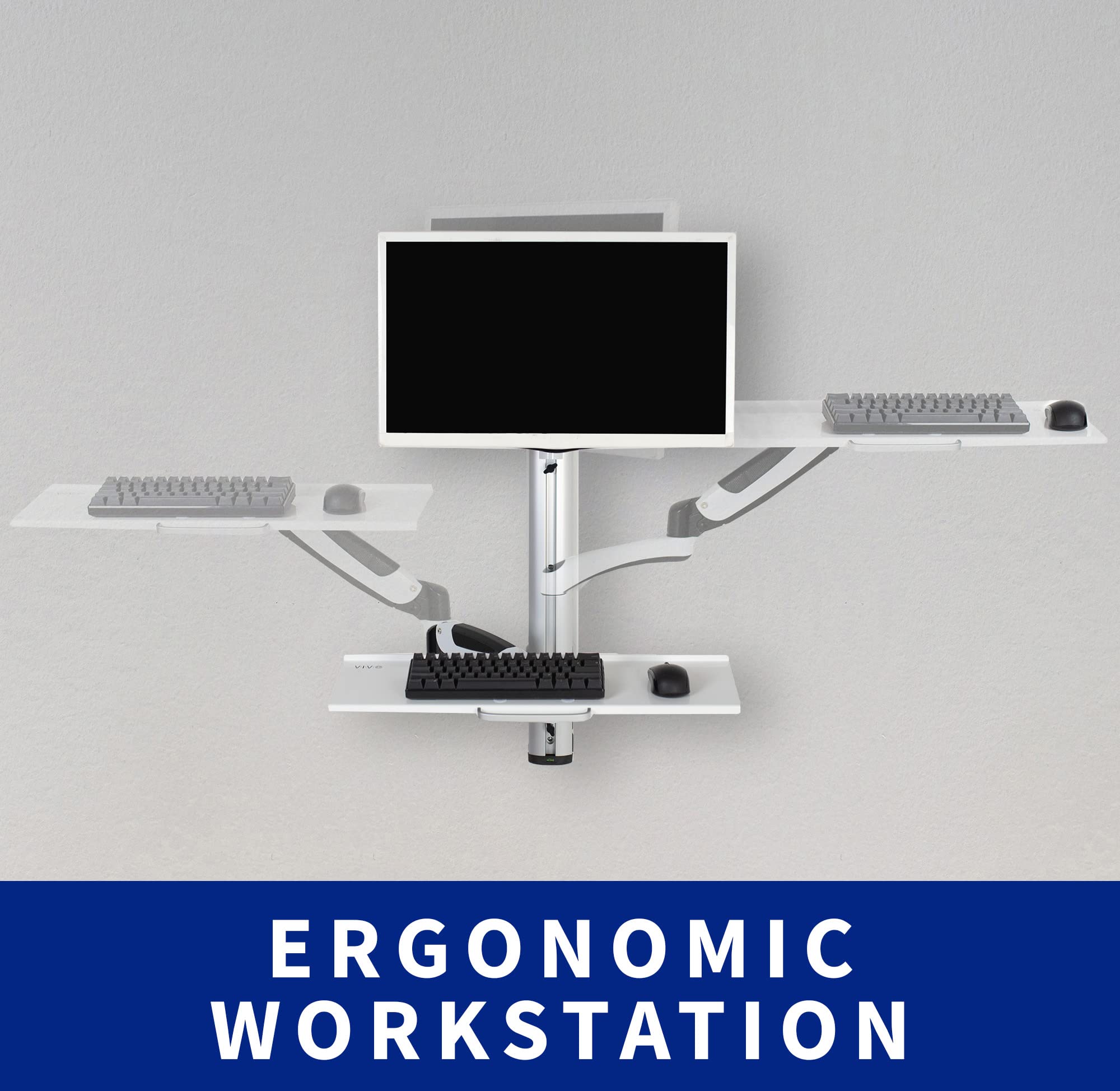 VIVO Adjustable Sit Stand Wall Mount Workstation for 27 Inch Monitors - Counterbalance Height Adjustable Monitor & Keyboard Stand, White STAND-SIT1KW - Perfect for Home Office, Gaming Setup & Ergonomic Workspace