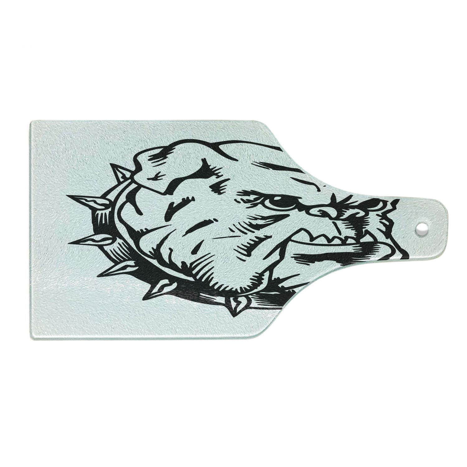 Ambesonne Bulldog Tempered Glass Cutting Board - Monochrome Grumpy Dog Design with Sharp Teeth - Decorative Serving Board for Kitchen & Dining - Wine Bottle Shape in Charcoal Grey & White - Perfect for Food Prep, Charcuterie, Cheese Platters & Party Serving
