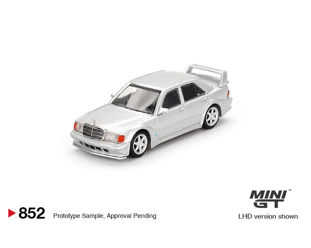 MINIGT 1:64 Scale Mercedes Benz 190E 2.5 16 Evolution II Diecast Model Car - Astral Silver Color | Collectible Miniature for Display & Racing Enthusiasts