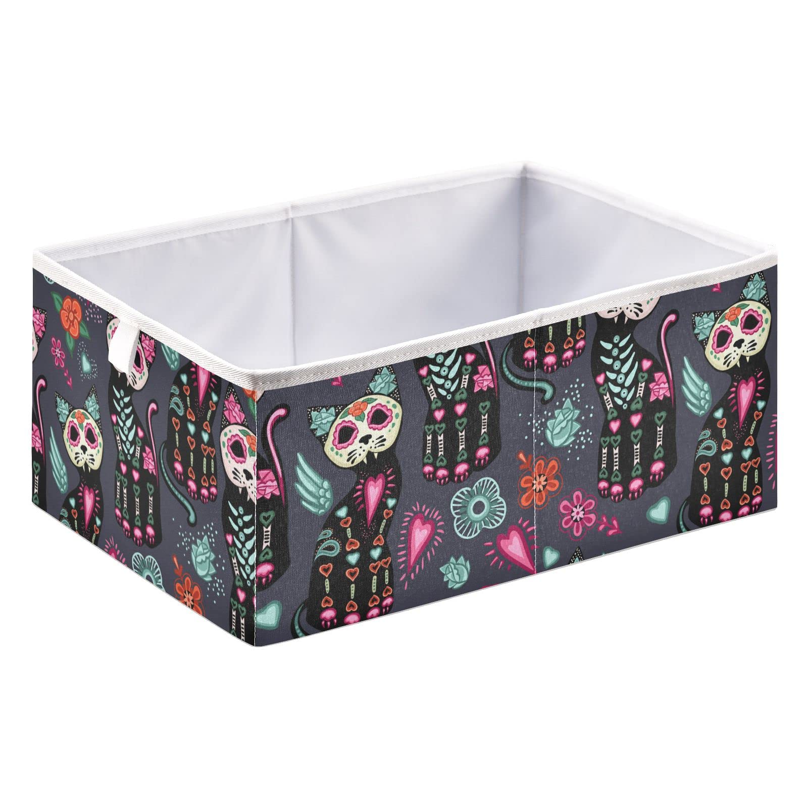 Foldable Collapsible Storage Bins with Fabric - 16 x 11 Inch Halloween Storage Baskets for Shelves, Pantry, Bathroom & Nursery Organization | Perfect for Toys, Baby Clothes & Home Decor