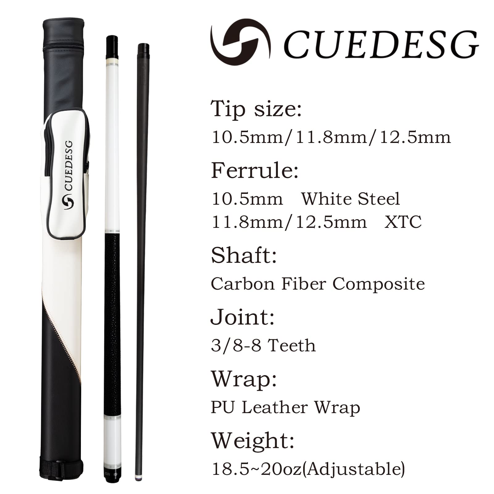 Premium Carbon Fiber Pool Cue Stick - 10.5mm/11.8mm/12.5mm Low Deflection Shaft | Professional Billiard Cue with Protective Case | Perfect for Tournament Play & Home Pool Tables