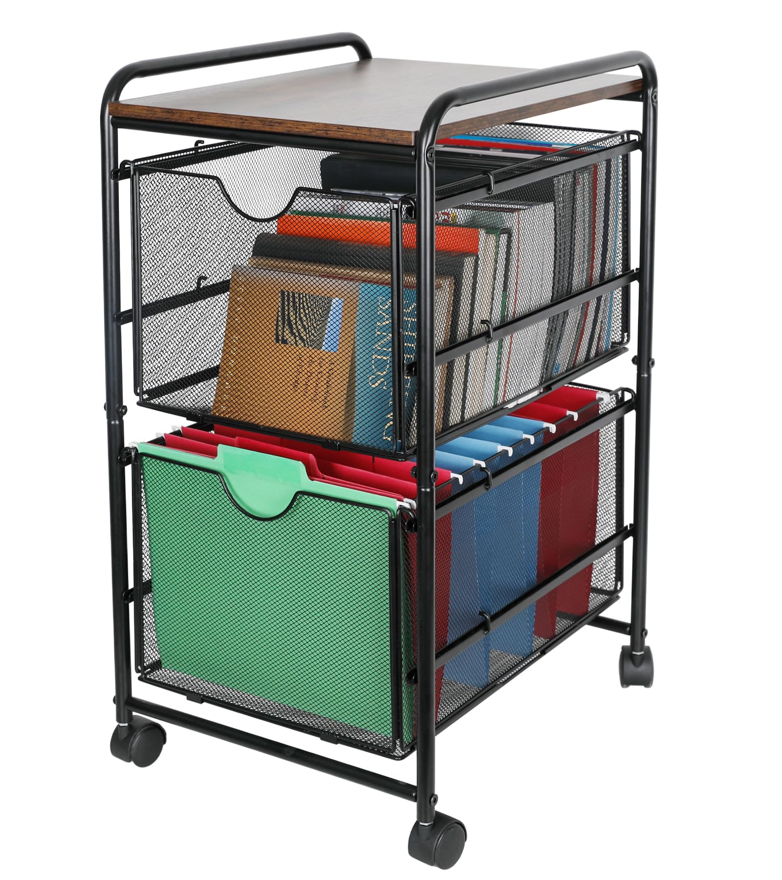 2-Tier Rolling Storage Cart with Wheels - Mobile Utility Organizer for Office, Home, Coffee Bar, Books, Arts & Crafts - Black - Perfect for Small Spaces & Clutter-Free Organization