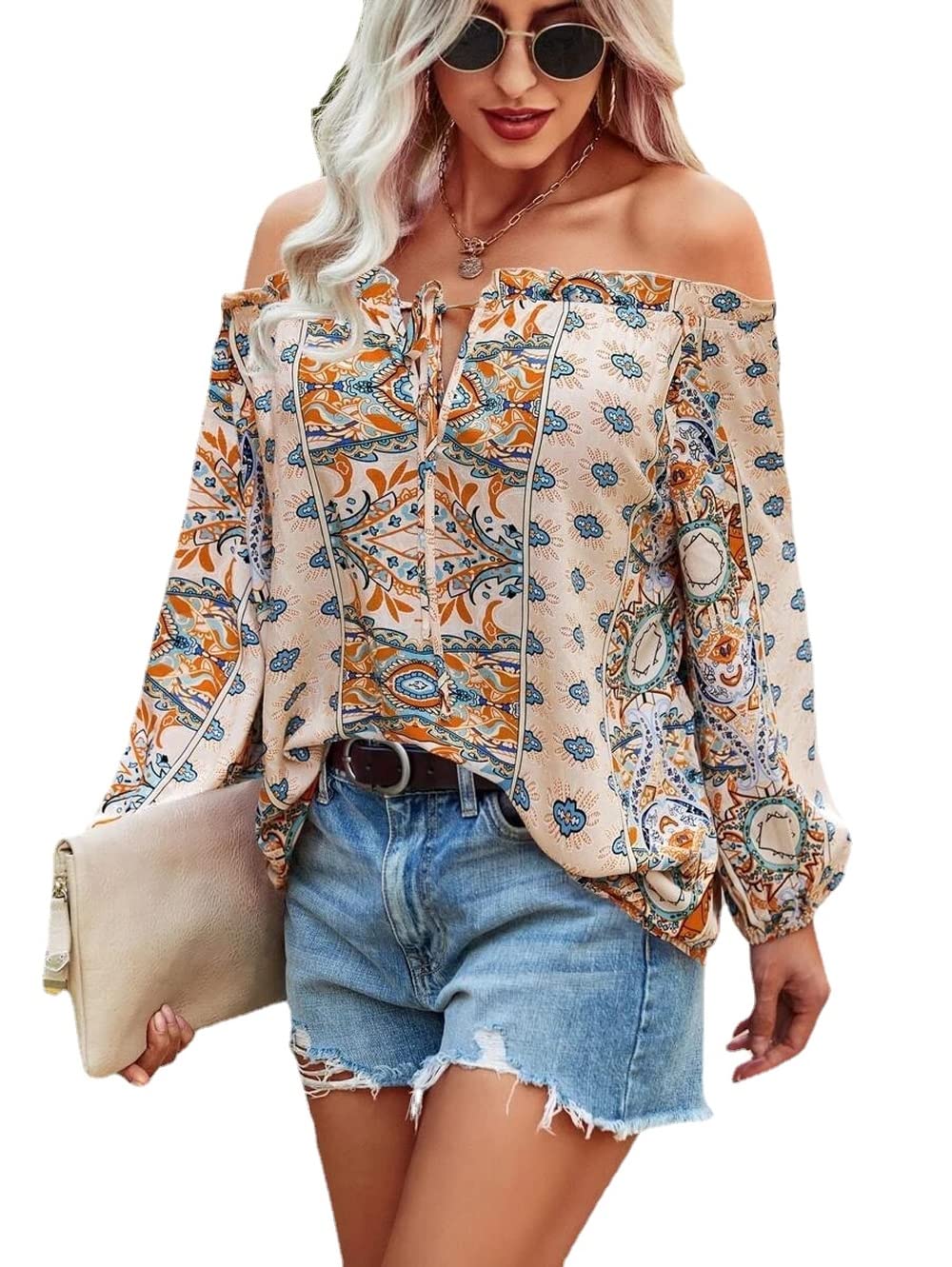 Women's Floral Print Long Sleeve Boho Blouse - Elegant Ruffle Tunic Top for Casual Wear, Office & Date Night Outfits