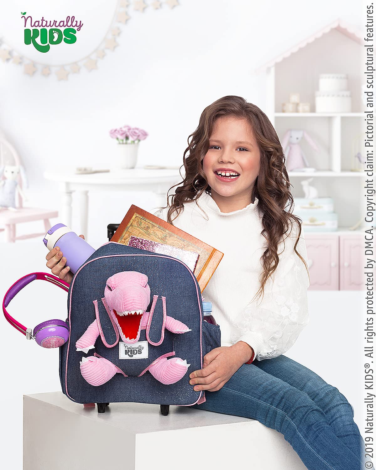 Pink Dinosaur Toddler Luggage - Kids Rolling Backpack for Girls & Boys, Travel Suitcase with Wheels for 3-6 Year Olds - Perfect for Airplane Trips, Preschool, Birthday Gifts & Family Vacations