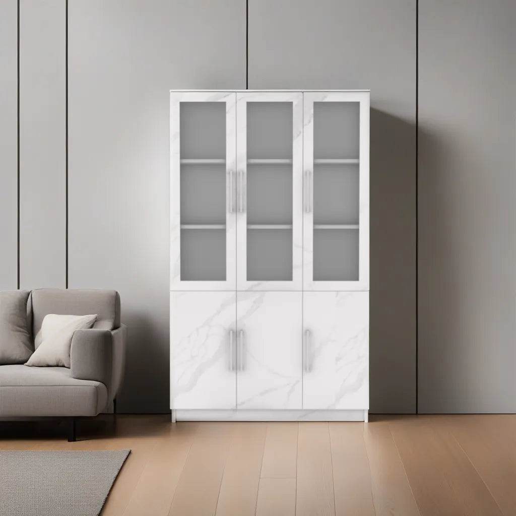 Elizabeth 3-Door Display Cabinet with Bookshelf - Stylish Storage for Living Room, Bedroom & Office Decor