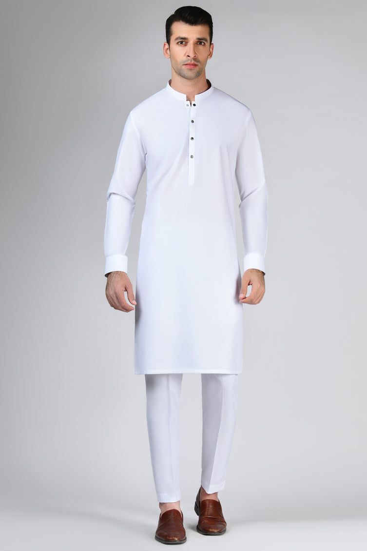 Blended White Kurta Trouser by J. Junaid Jamshed | Premium Cotton Mix Traditional Pakistani Outfit for Men | Perfect for Eid, Weddings & Formal Occasions