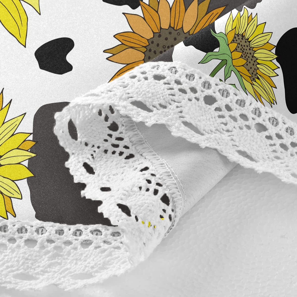 60 Inch Round Black and White Cow Print Sunflower Tablecloth - Waterproof Outdoor Table Cover for Wedding, Party, Dining Room - Perfect for Picnics, BBQs, and Farmhouse Decor