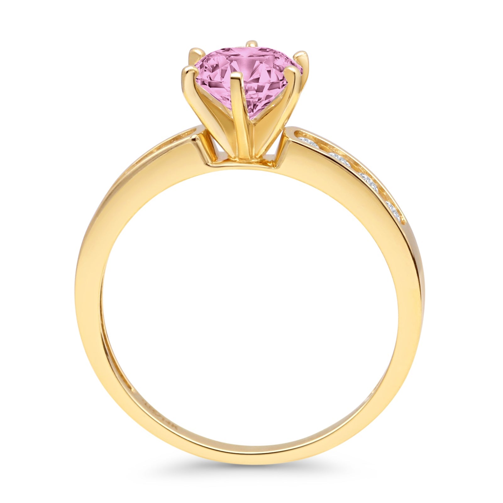 14K Yellow Gold Round Pink Cubic Zirconia Cathedral Ring for Women - Elegant Bridal, Wedding, Engagement, Anniversary Jewelry Gift