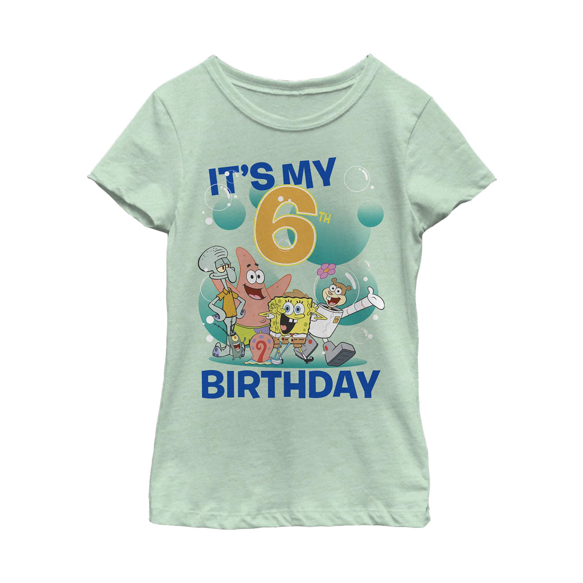 SpongeBob SquarePants 6th Birthday Girls Short Sleeve T-Shirt - Fun Cartoon Graphic Tee for Kids Birthday Parties & Casual Wear