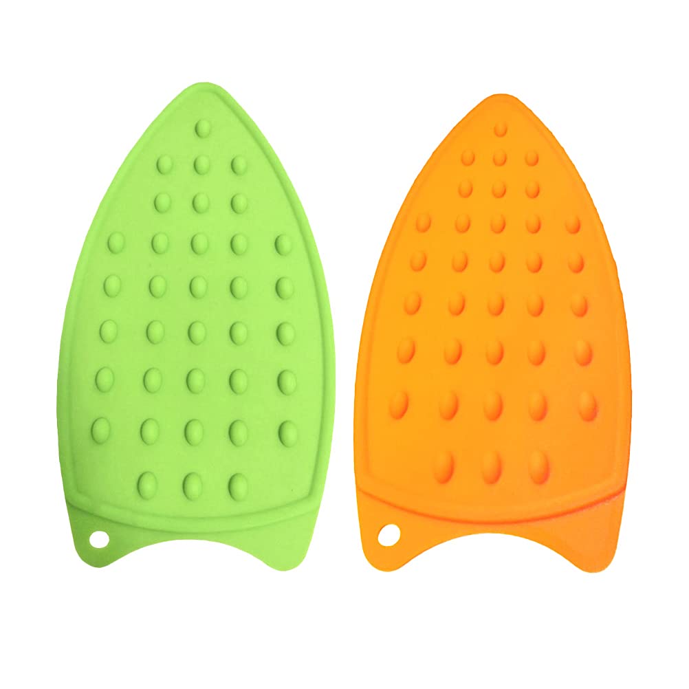 DOITOOL 2-Pack Silicone Trivet Mats - Heat Resistant Hot Pad for Ironing, Cooking & Kitchen Use - Non-Slip Surface Protector for Tables & Countertops - Green & Orange Insulation Boards for Safe Iron Stand & Hot Dish Protection