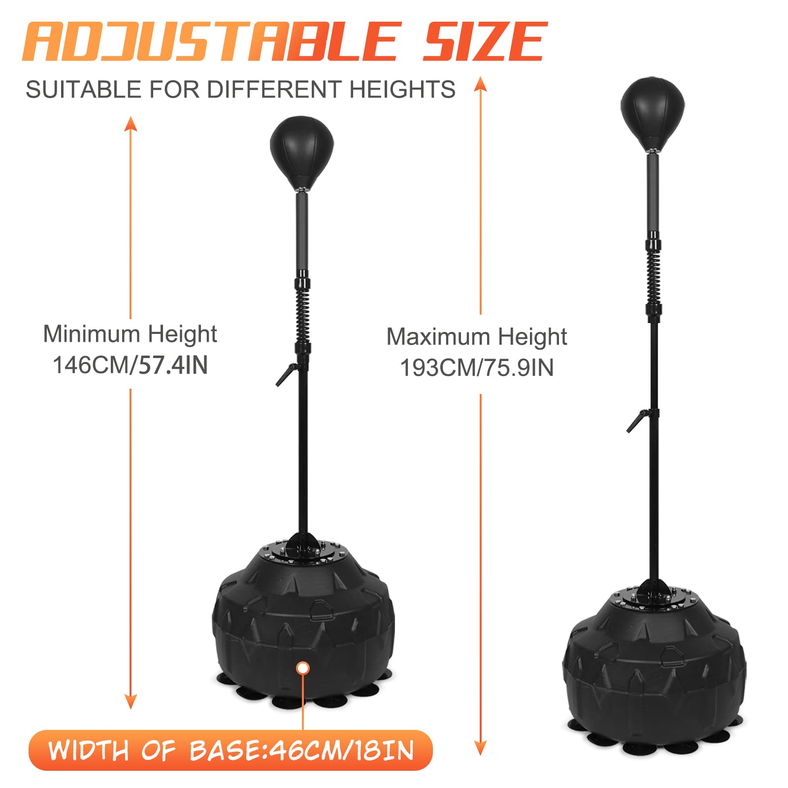 Adjustable Height Free Standing Reflex Boxing Bag with Thick Base & Reinforced Spring - Heavy Duty Speed Bag for Stress Relief, Boxing Training & Home Gym Fitness Workouts