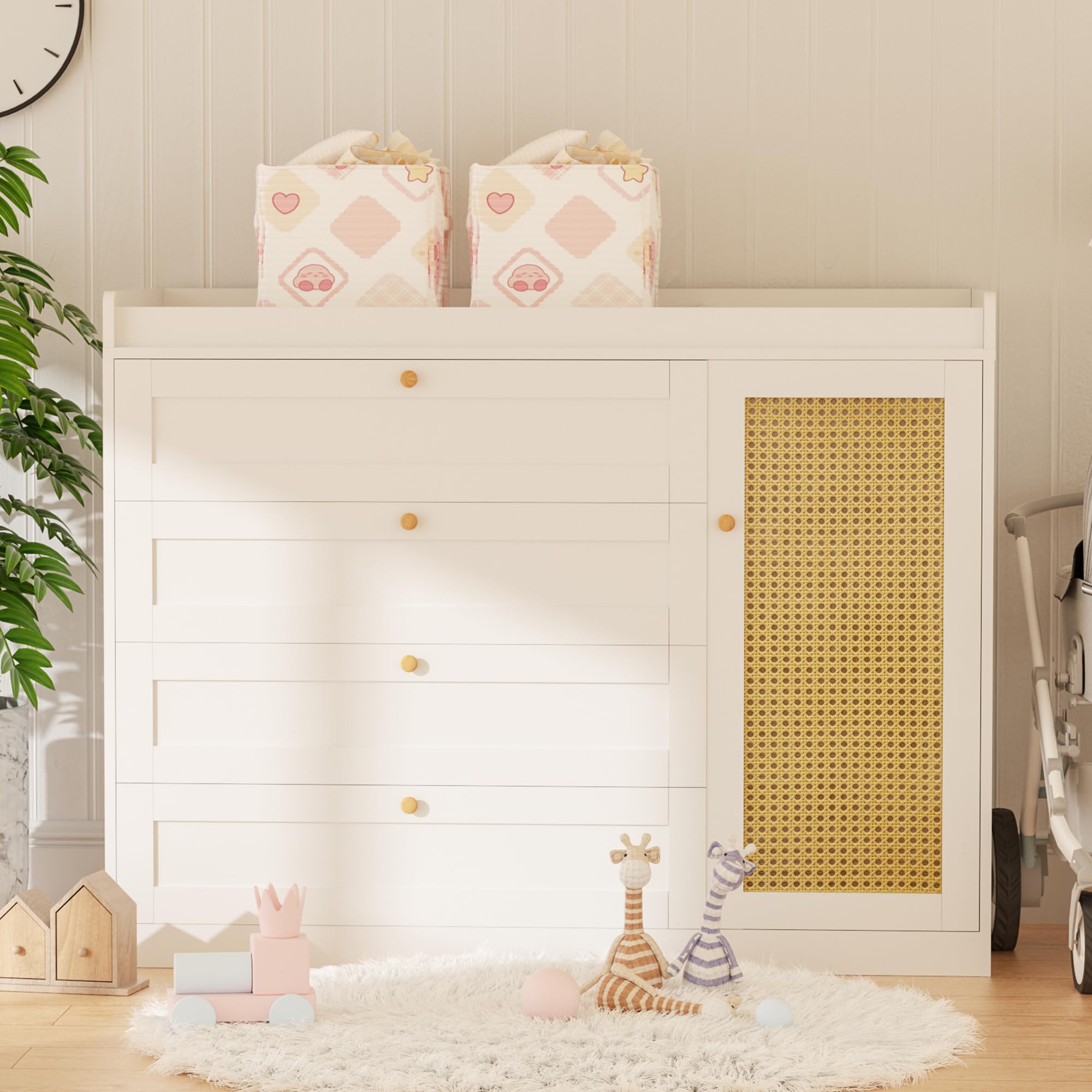 White 5-Drawer Nursery Dresser with Changing Table Top - Baby Changing Station & Storage Organizer for Infants | Perfect for Diaper Changes & Nursery Organization