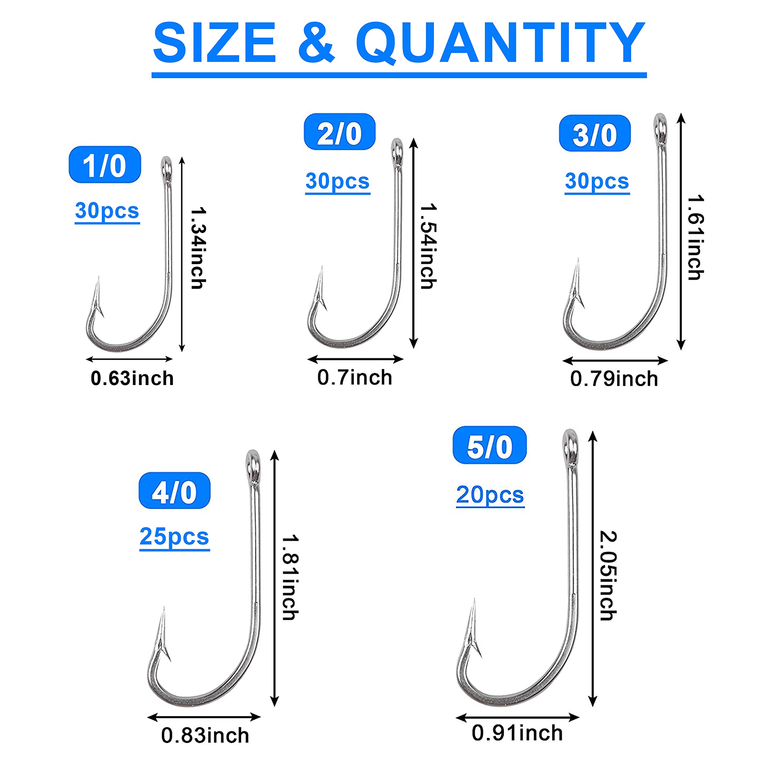 135pcs Saltwater Fishing J Hooks Kit - Stainless Steel O'Shaughnessy Long Shank Hooks for Freshwater & Saltwater Fishing | Trolling, Surf Casting, Deep Sea Fishing