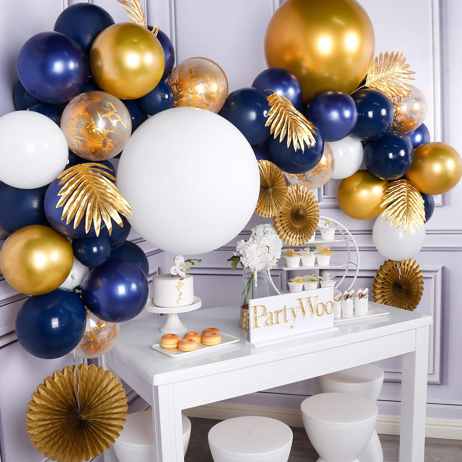 PartyWoo Navy Gold Balloon Arch Kit - 71 Pcs Blue & Gold Balloons, Navy Blue Balloons, Paper Fans & Gold Confetti Balloons for Birthday, Wedding, Baby Shower & Graduation Decorations