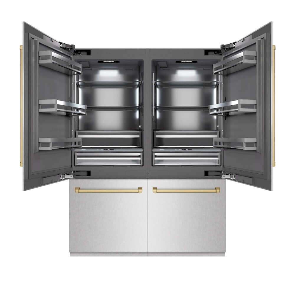 ZLINE Autograph Edition 60-Inch French Door Built-In Refrigerator - 32.2 cu.ft Capacity, Bottom Freezer, Water Dispenser & Ice Maker - Satin Stainless Steel with Graphite Gray Interior & Champagne Bronze Accents (GRBIVZ SN 60 CB) - Perfect for Modern Kitchens & Luxury Homes