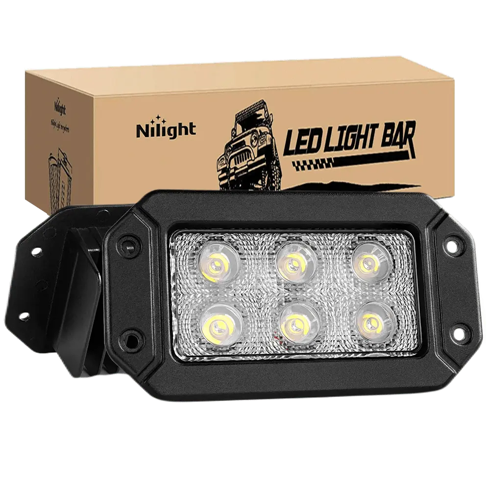 Offroad LED Light Bar 2PCS 18W Flush Mount Spot Beam - Waterproof Fog Lights for Jeep, UTV, ATV, Boat, Pickup Truck - Perfect for Night Driving, Off-Roading & Outdoor Adventures