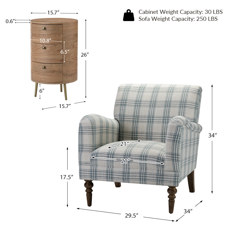 Sadie Upholstered Armchair with Side Table - 2 Piece Living Room Furniture Set for Small Spaces, Apartments & Cozy Reading Nooks