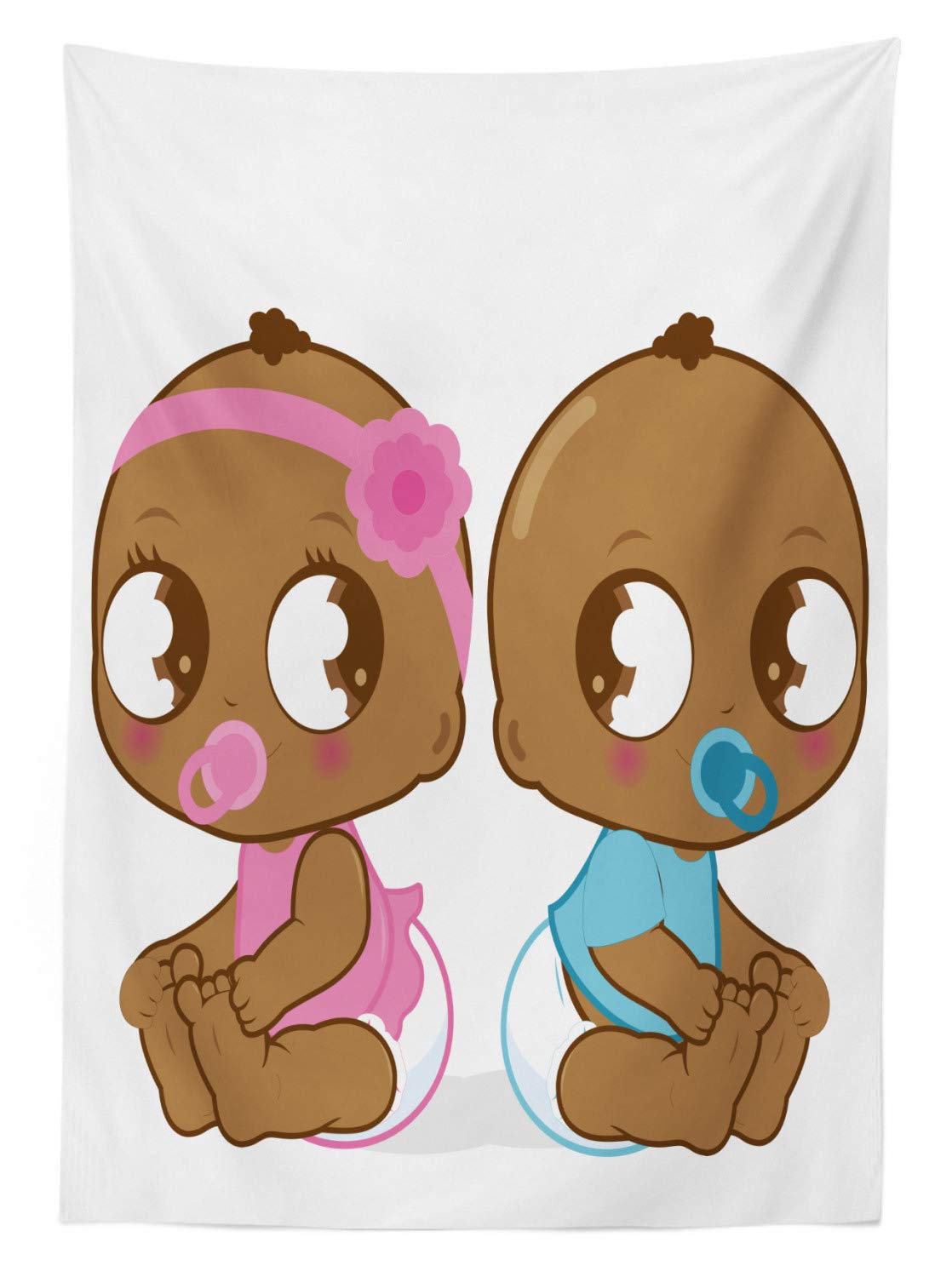 Ambesonne Cartoon Tablecloth - Afro Cartoon Characters Funny Design Print, 52x70 Inch Rectangular Table Cover for Dining Room & Kitchen Decor in Pale Brown & Sky Blue | Perfect for Parties, Family Gatherings & Themed Events