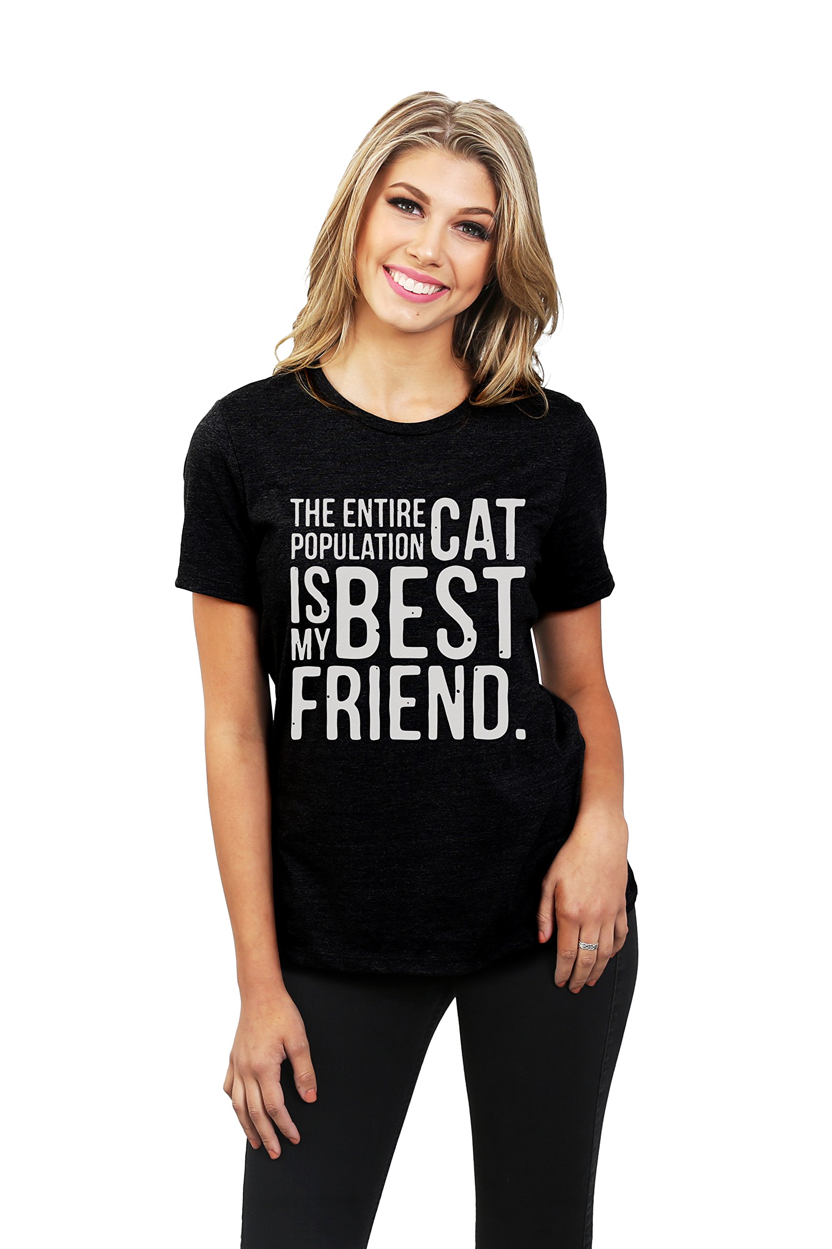 The Entire Cat Population is My Best Friend Women's Relaxed Fit T-Shirt - Heather Black - Perfect for Casual Outings & Cat Lovers