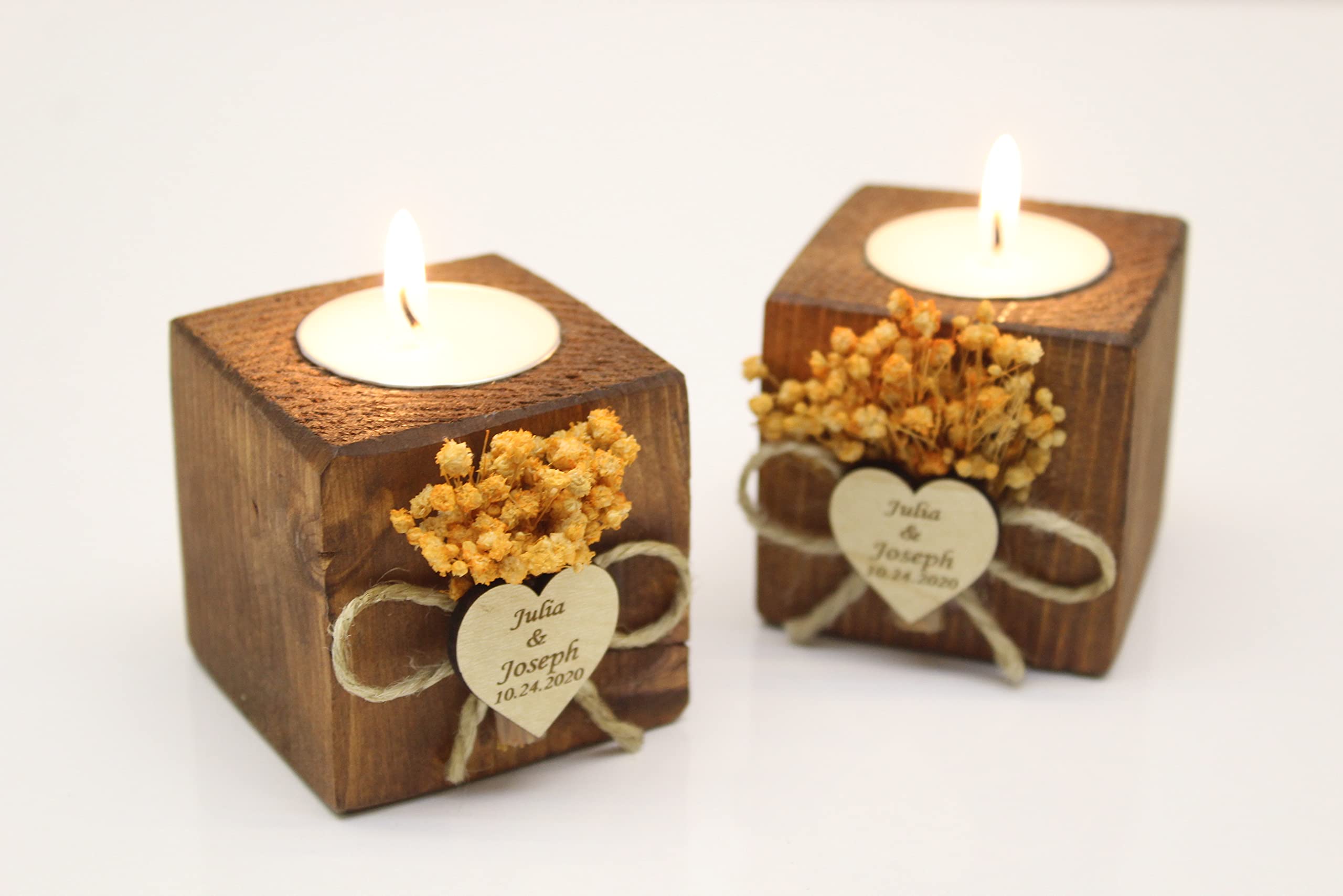 Personalized Wooden Candle Holders - Handmade Cube Tea Light Holders for Weddings, Rustic Bridal Guest Favors, Sympathy Gifts for Loss of Loved Ones | Perfect for Wedding Decor, Memorial Ceremonies & Home Ambiance Lighting