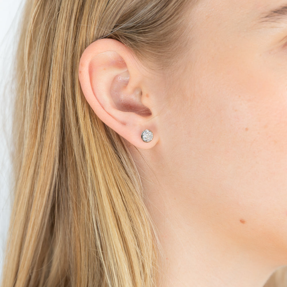 9ct White Gold 6mm Cubic Zirconia Stud Earrings for Women - Elegant Hypoallergenic Jewelry Gift for Wedding, Anniversary & Everyday Wear