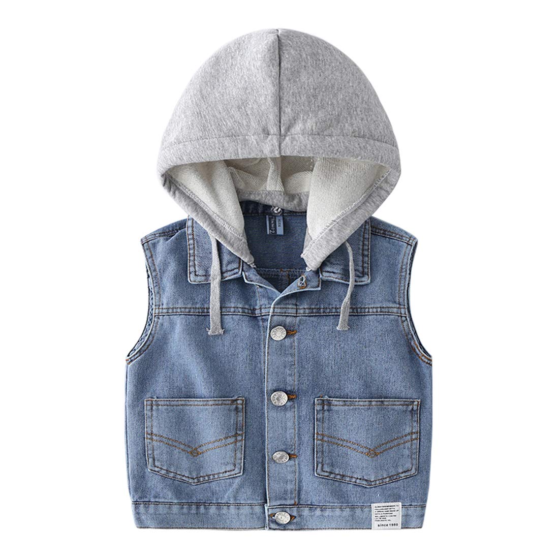 DINGDONG'S CLOSET Boys Denim Jacket with Hood - Light Blue Jean Vest for Kids | Stylish Outerwear for School, Playdates & Outdoor Adventures