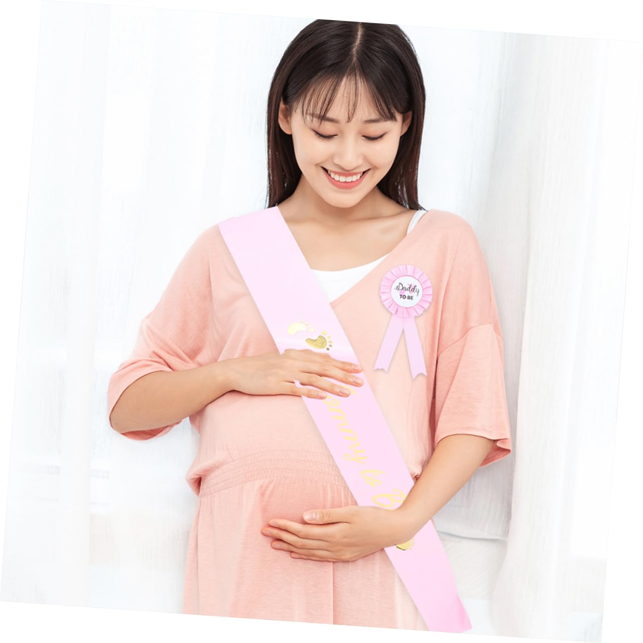 BIUDECO 2 Sets Maternity Belt & Shower Badge Pin Set - Baby Shower Sash for Mom & Dad to Be, Gender Reveal Party Decor, Pregnancy Announcement Accessories - Perfect for Baby Showers, Gender Reveals & Maternity Photos
