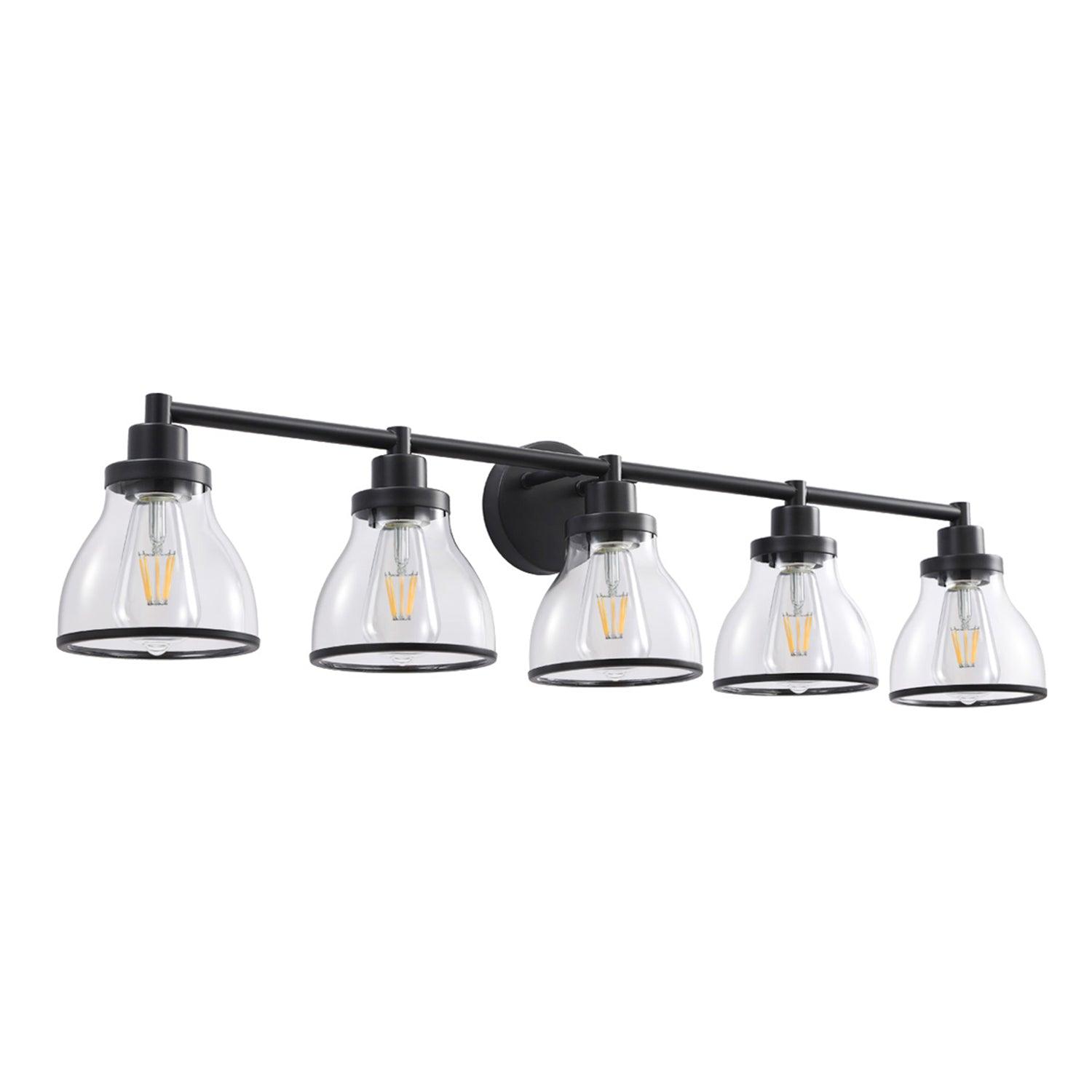 Stylish Hermosa Modern 5-Light Bathroom Vanity Light in Polished Nickel & Black - Perfect for Contemporary Bathrooms, Powder Rooms & Spa-Like Retreats