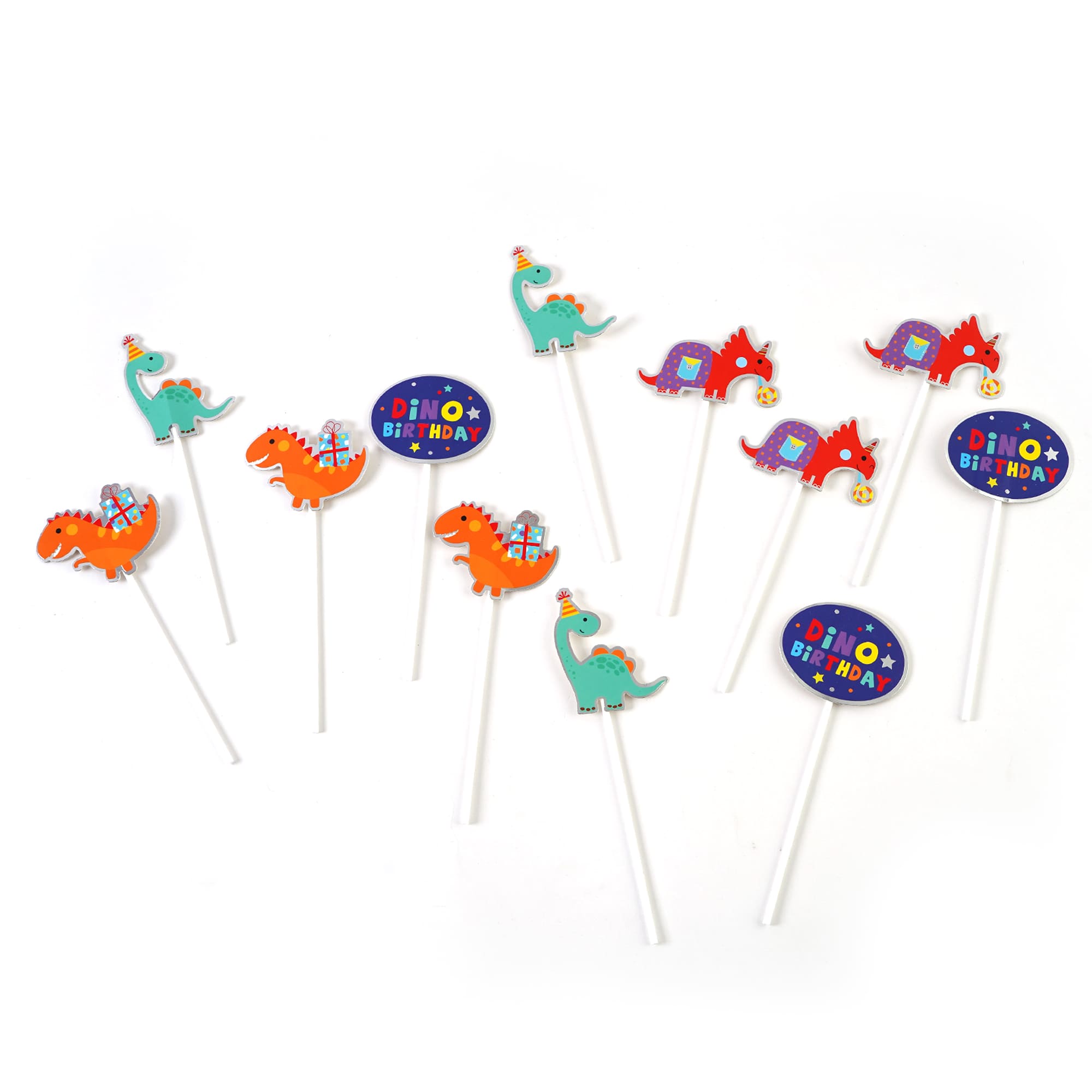 12-Pack Dinosaur Themed Cupcake Toppers with Hot Stamp - 4 Assorted Designs for Birthday Parties, Baby Showers & Kids Events