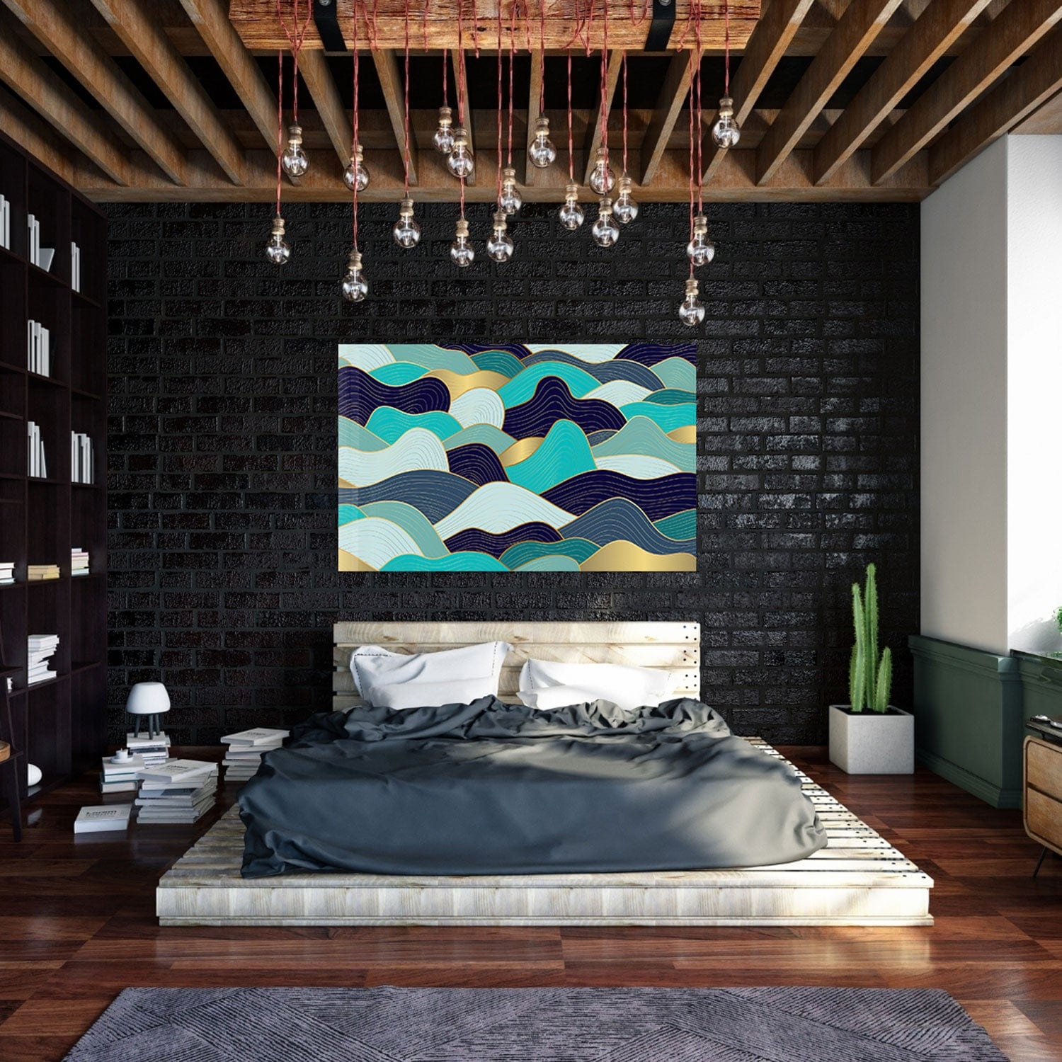 Shades of Blue Waves Tempered Glass Wall Art - Ocean Themed Home Decor for Living Room, Bedroom & Office