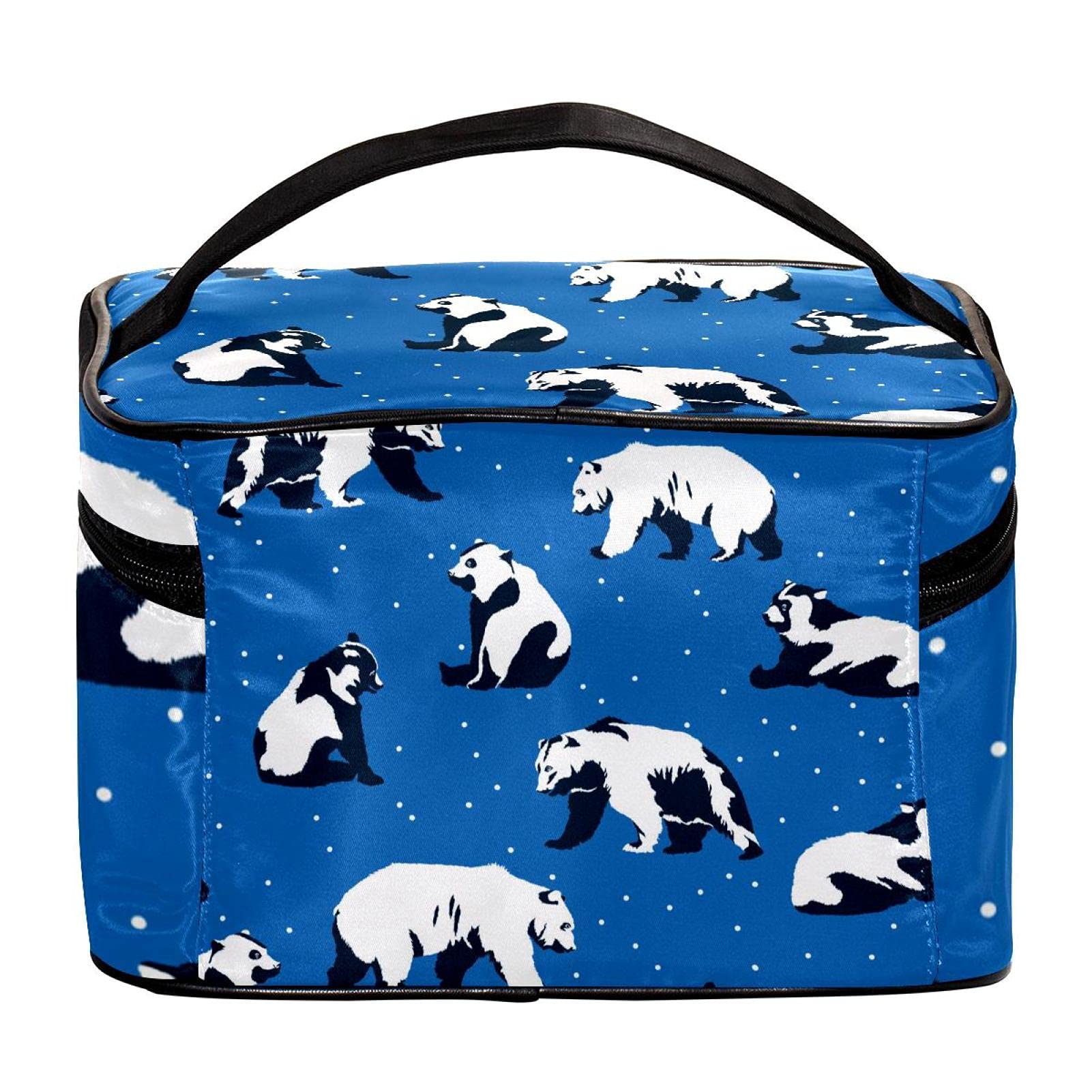 Big Bear Blue Pattern Large Travel Makeup Bag - Waterproof Cosmetic Organizer Case with Zipper for Women & Girls | Perfect for Vacation, Gym, Business Trips & Daily Use