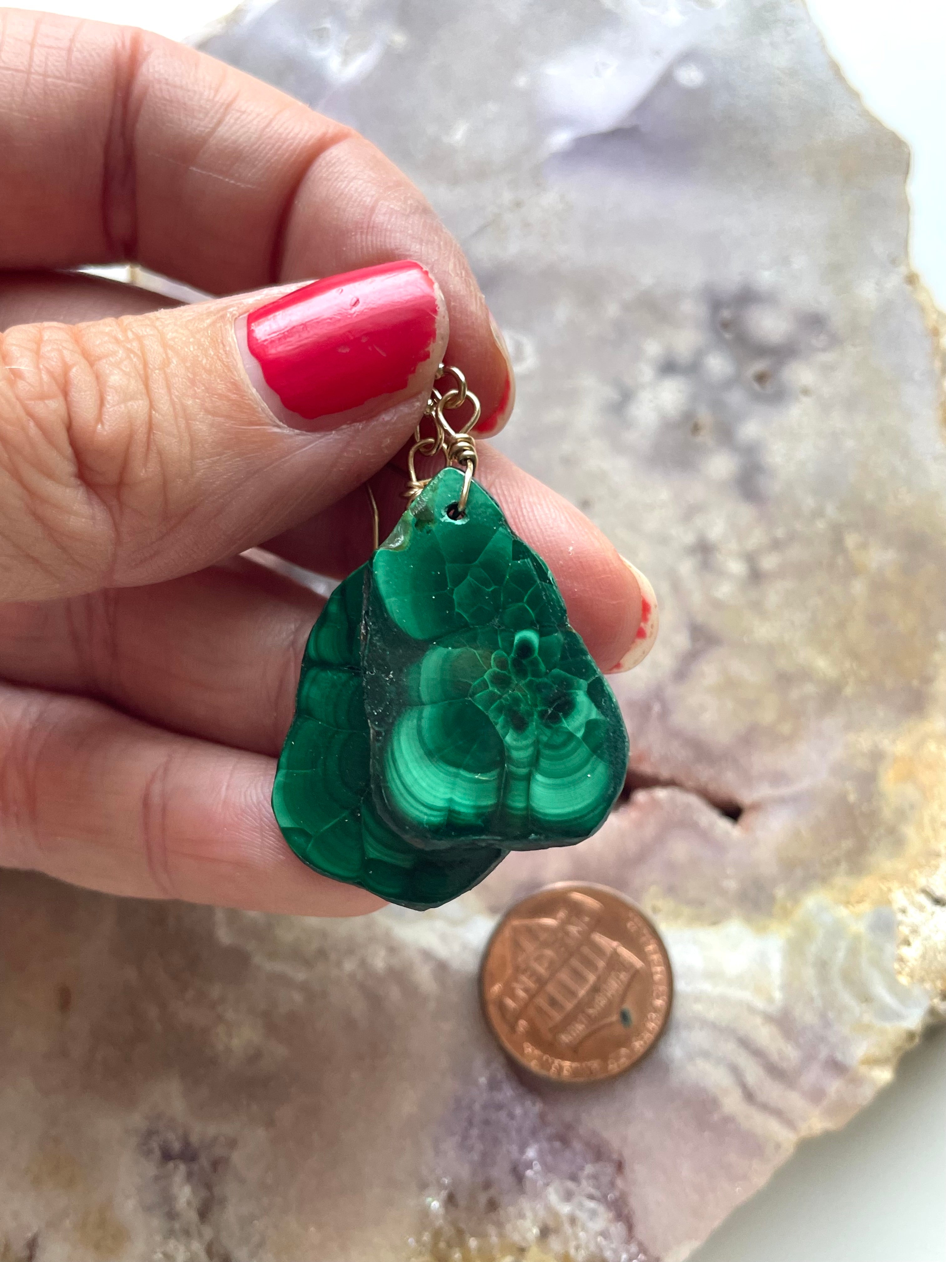 14kt Gold Filled Malachite Crystal Dangle Earrings for Women - Elegant Green Gemstone Jewelry for Parties, Weddings & Special Occasions