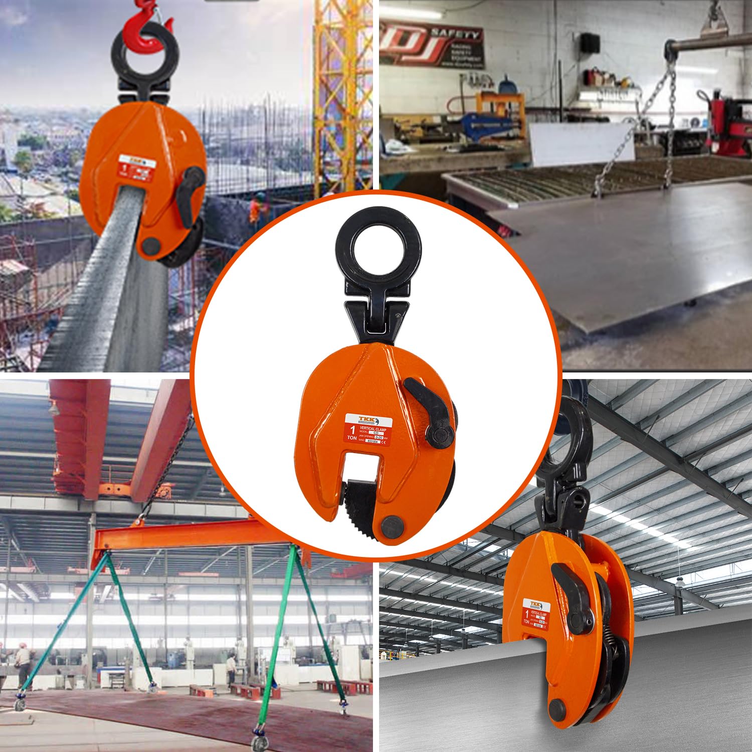 TKK 2200Lb (1 Ton) Heavy Duty Vertical Plate Lifting Clamp - 0.8 Inch Jaw Opening for Secure Steel Plate Handling - Ideal for Construction, Manufacturing & Material Transport