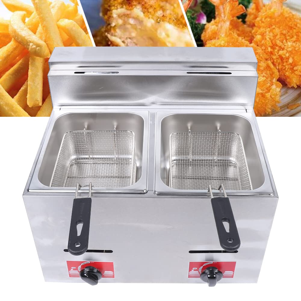 12L Dual Tank Commercial LPG Gas Deep Fryer - 2 Stainless Steel Fry Baskets, High Capacity Countertop Kitchen Equipment for Restaurants, Fast Food Stands & Supermarkets | Perfect for French Fries, Chicken Wings & Seafood Frying