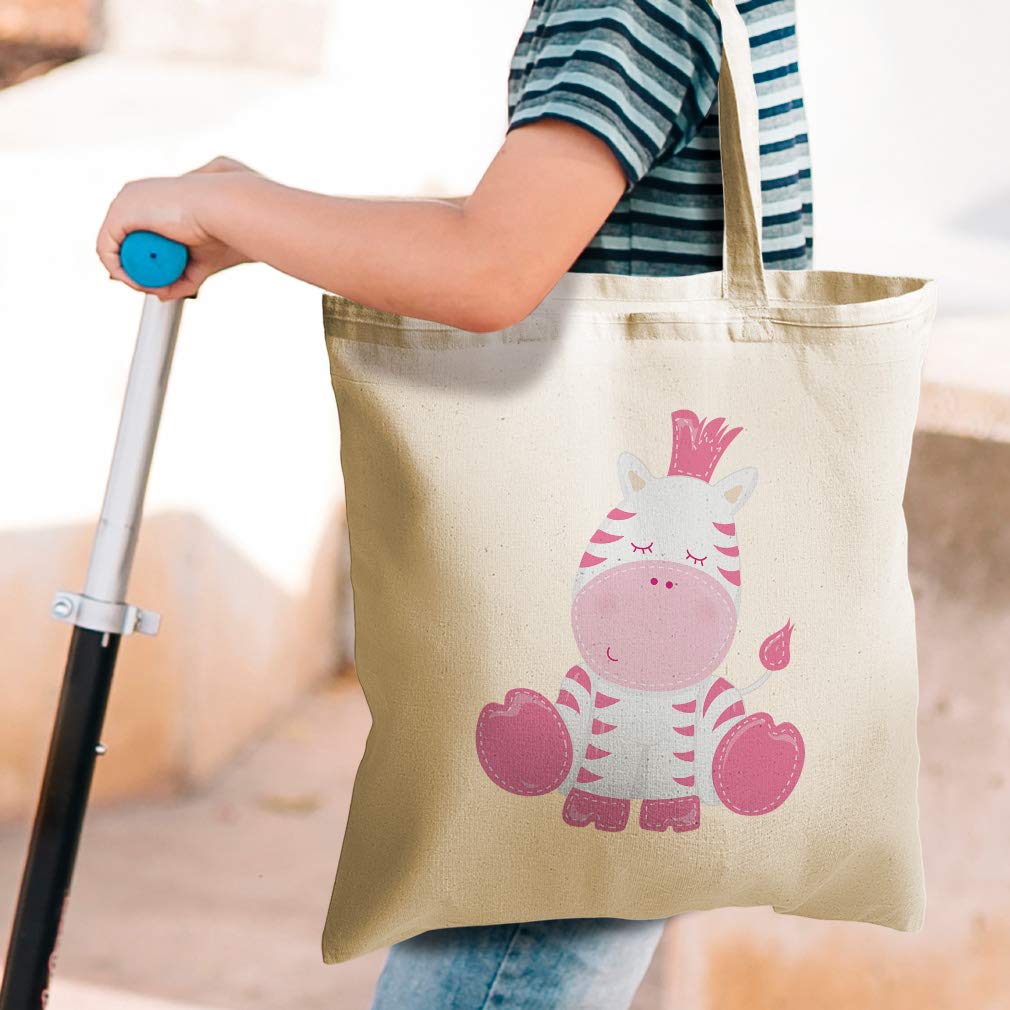 Custom Canvas Tote Bag - Reusable Eco-Friendly Shopping Bag with Cute Baby Zebra Pink Safari Print, Kids Beach Bag & Unique Safari-Themed Gift Idea for Birthdays or Travel | Perfect for Grocery Shopping, Beach Outings & School Use