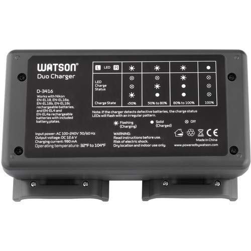 Watson Duo Charger for EN-EL18 & EN-EL4 Series Rechargeable Batteries - Fast Dual Battery Charger for Nikon DSLR Cameras - Perfect for Professional Photography & Travel Shooting
