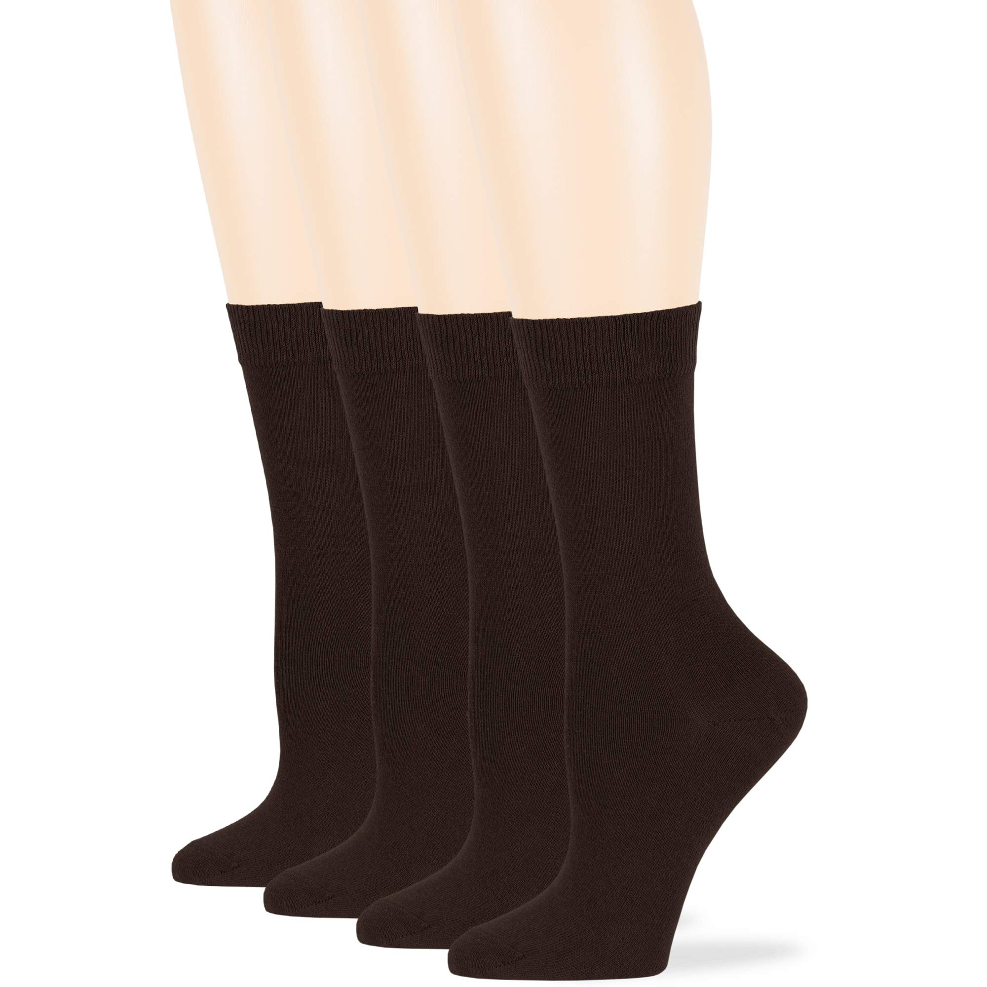 7BigStars Women's Cotton Crew Socks 4-Pack - Soft Breathable Calf-Length Dress Socks in Black, Brown, Blue, Grey, Beige, Khaki & Olive Green - Perfect for Work, Office & Formal Occasions