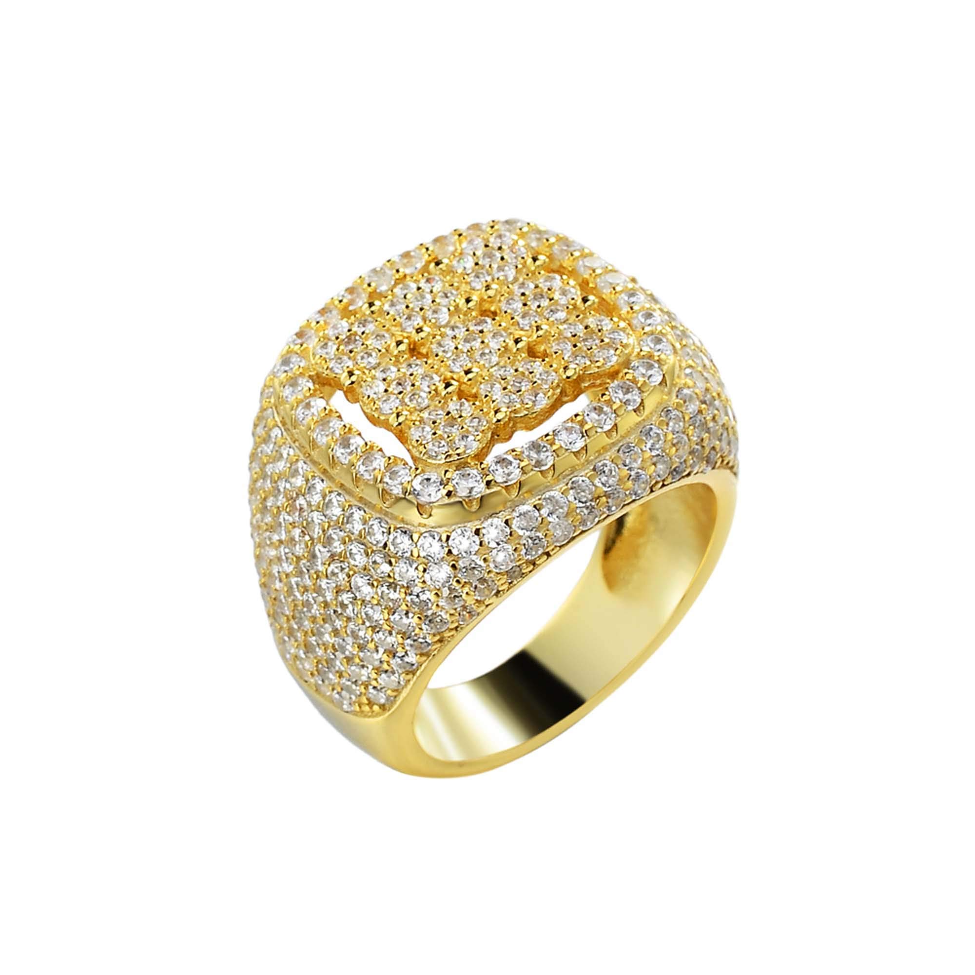 14K Gold Plated Cubic Zirconia Iced Out Men's Pinky Ring - Hip Hop Jewelry, Wedding Band, Promise Ring, Engagement Ring for Men - Perfect Gift for Anniversary, Birthday & Special Occasions