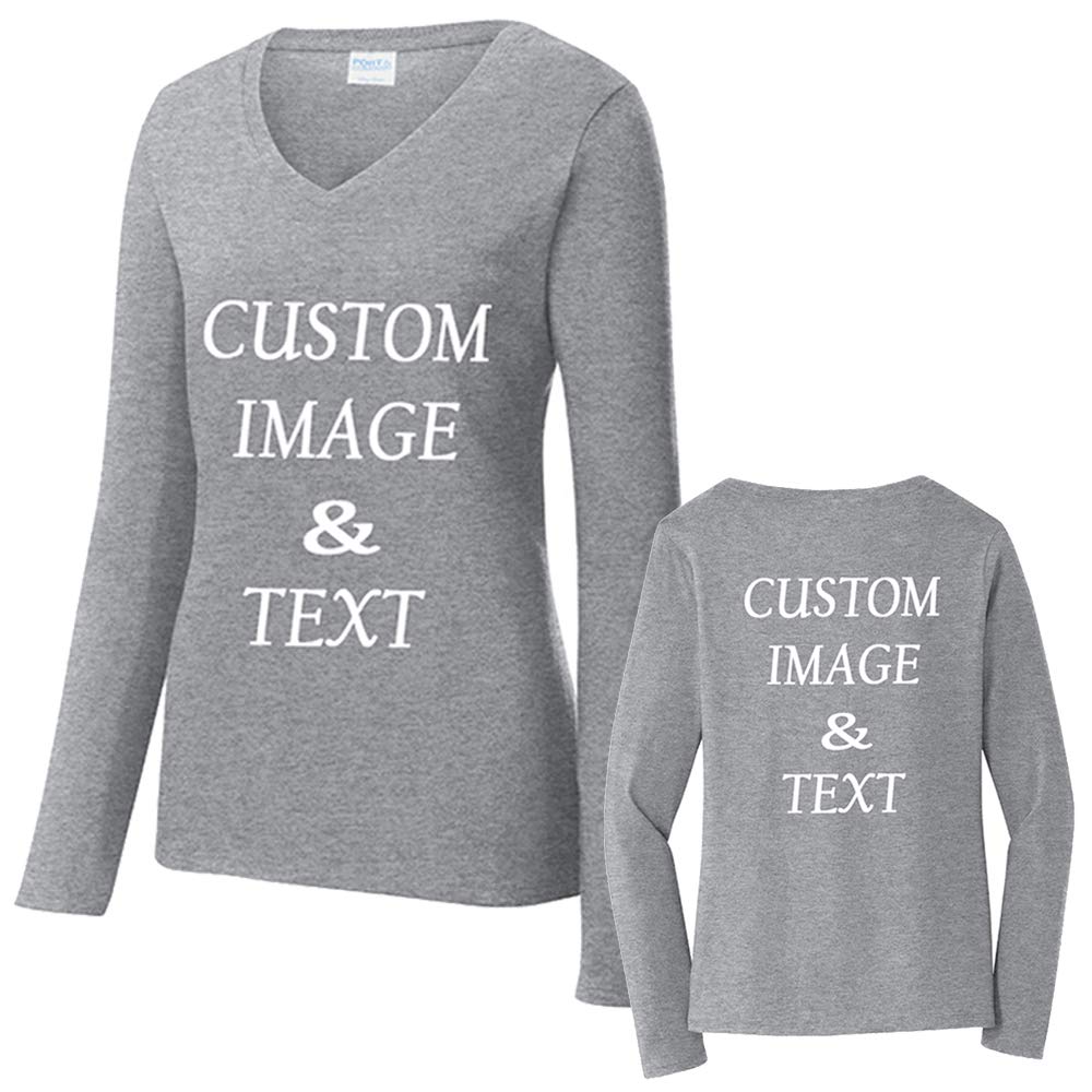 Custom Personalized Women's Long Sleeve T-Shirt with Photos & Text - Soft Workout Tee for Gym & Yoga - Pink Large Size - Perfect for Fitness, Running & Casual Wear