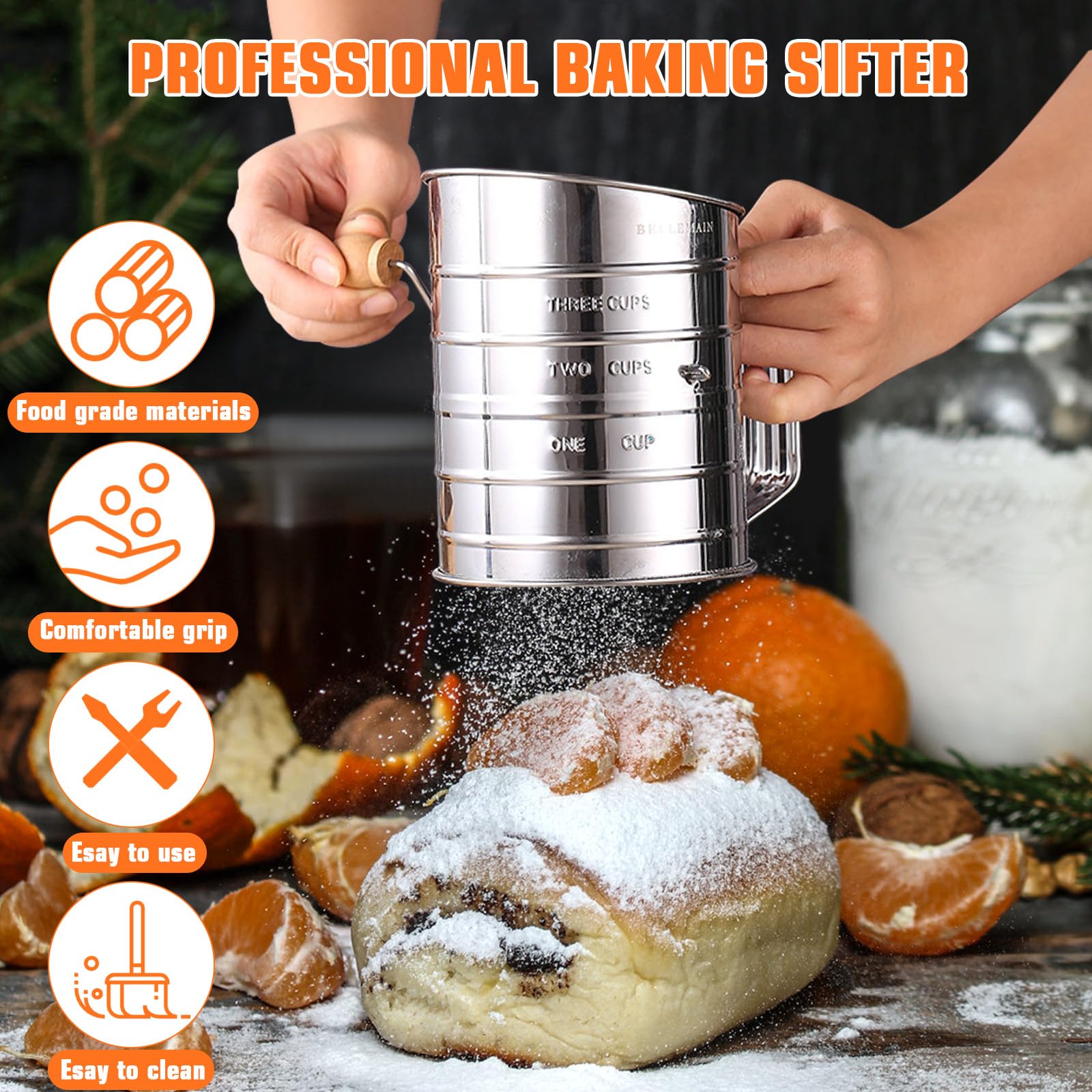 10PCS Stainless Steel Biscuit Cutter Set - Pastry Blender, Dough Cutter, 5 Cookie Cutters & 3 Baking Tools (Flour Sifter, Mesh Strainer, Non-Slip Mat) - Perfect for Homemade Cookies, Donuts & Pastry Baking