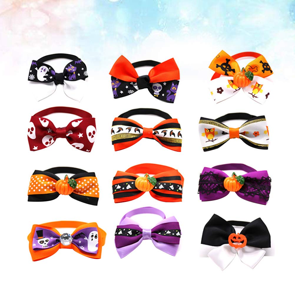 Balacoo 12pcs Orange Bowtie Dog Collar for Puppies - Stylish Pet Accessories for Parties & Photos