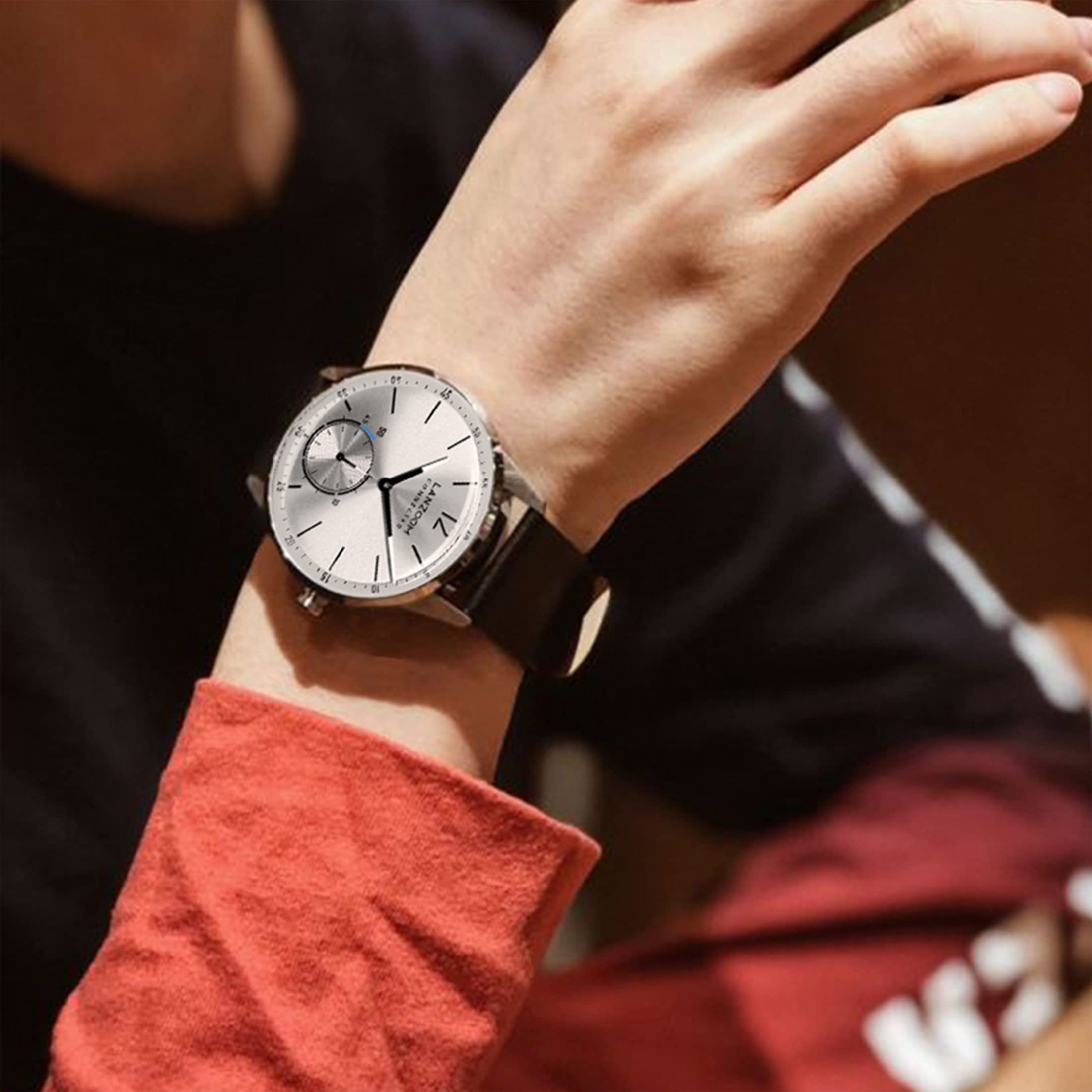 LANZOOM Men's Minimalist Sports Watch - Slim Quartz Analog Wristwatch with Stainless Steel Case & Genuine Leather Strap | Water Resistant, Lightweight Design | Perfect for Running, Gym, Office & Casual Wear | Great Gift for Father's Day, Valentine's Day, Anniversary, Birthday & Christmas