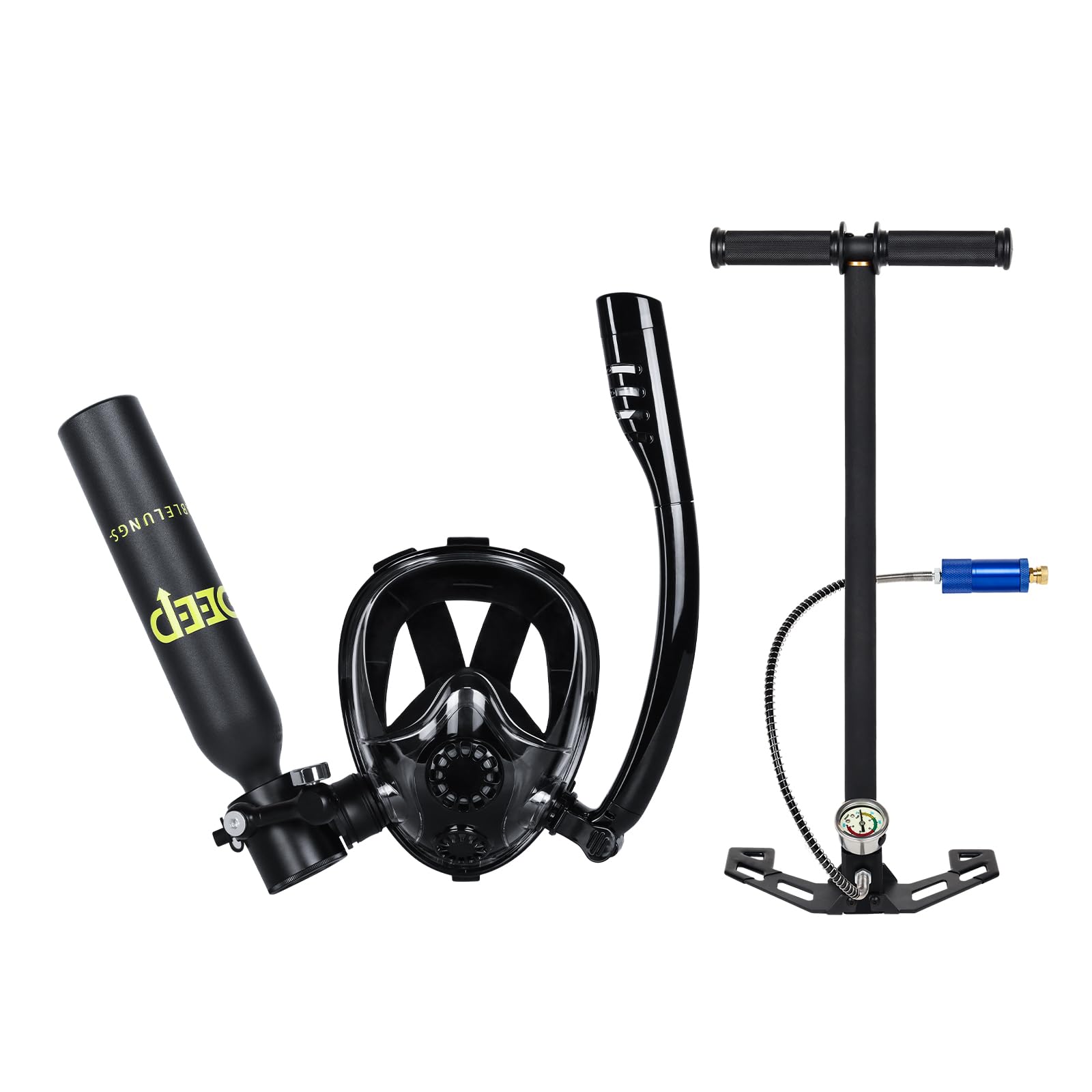 0.5L Scuba Diving Tank with Full Face Snorkel Mask - 7-10 Minute Air Supply for Snorkeling & Underwater Exploration - Perfect for Beach Vacations, Pool Diving & Marine Life Observation