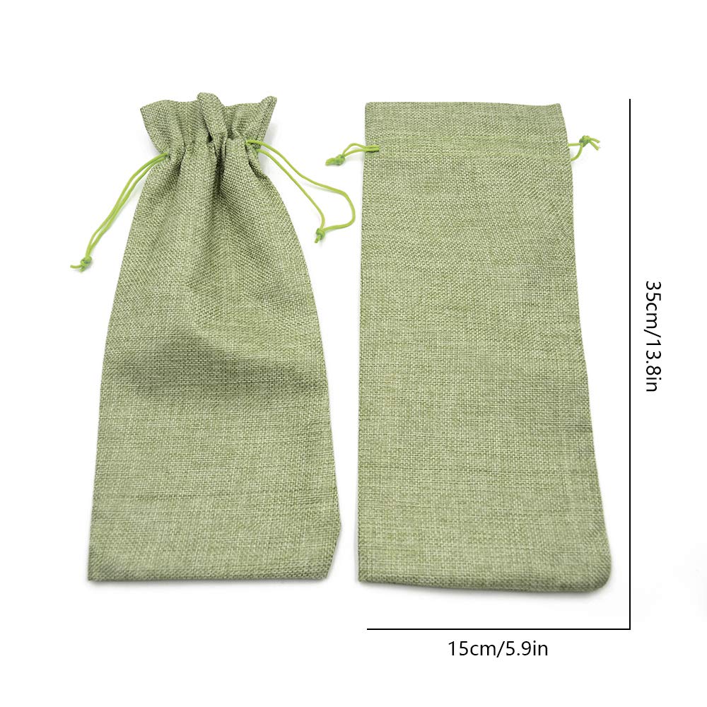 10Pcs Eco-Friendly Burlap Wine Gift Bags with Drawstrings - Natural Jute Bottle Covers for Champagne, Wedding Favors, Christmas Gifts, Birthday Parties & Wine Tastings - Perfect for Home Storage & Party Decor (Light Green)