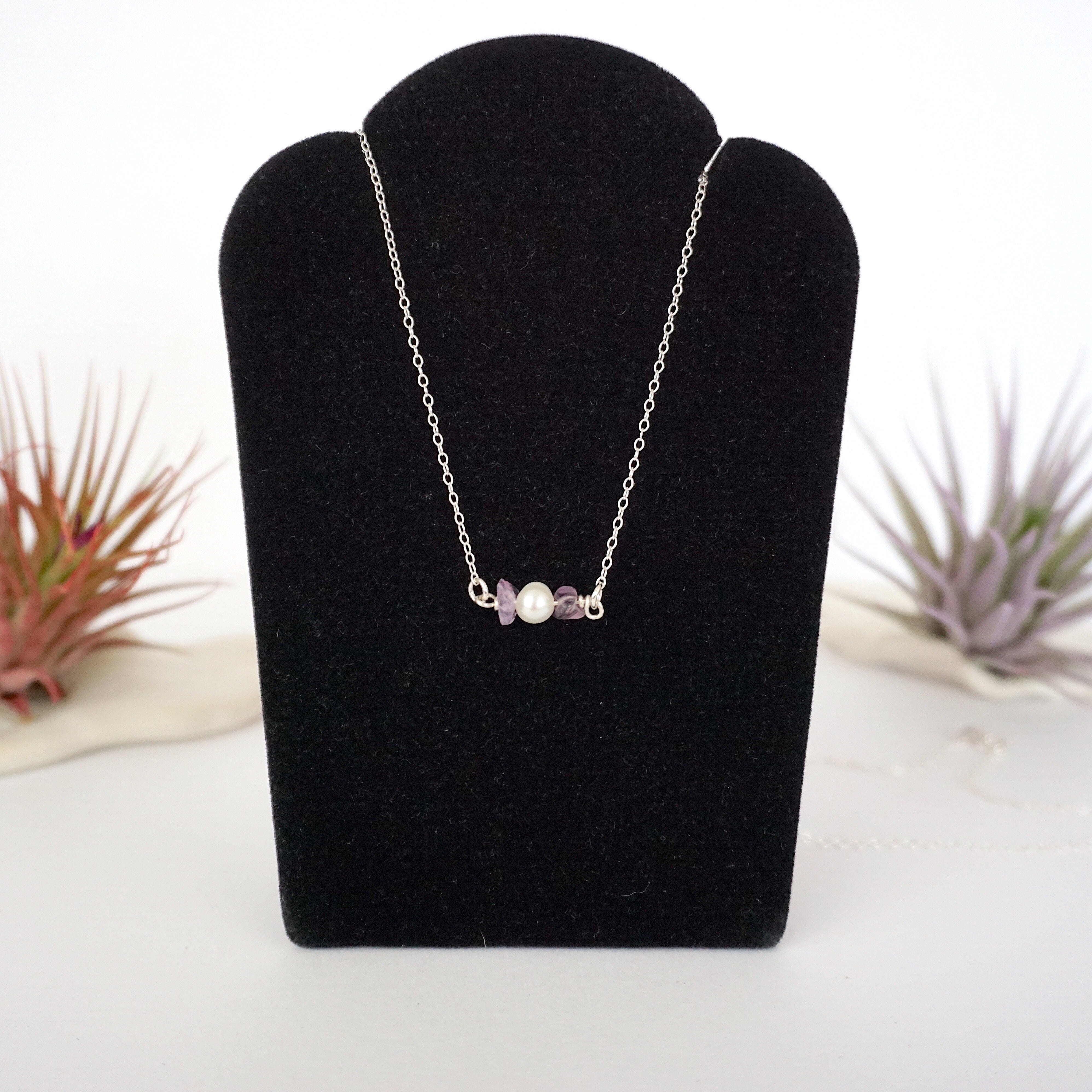 Amethyst and Pearl Charm Necklace for Women - Elegant Dainty Jewelry Gift for Her, Perfect for Valentine's Day, Anniversary & Special Occasions