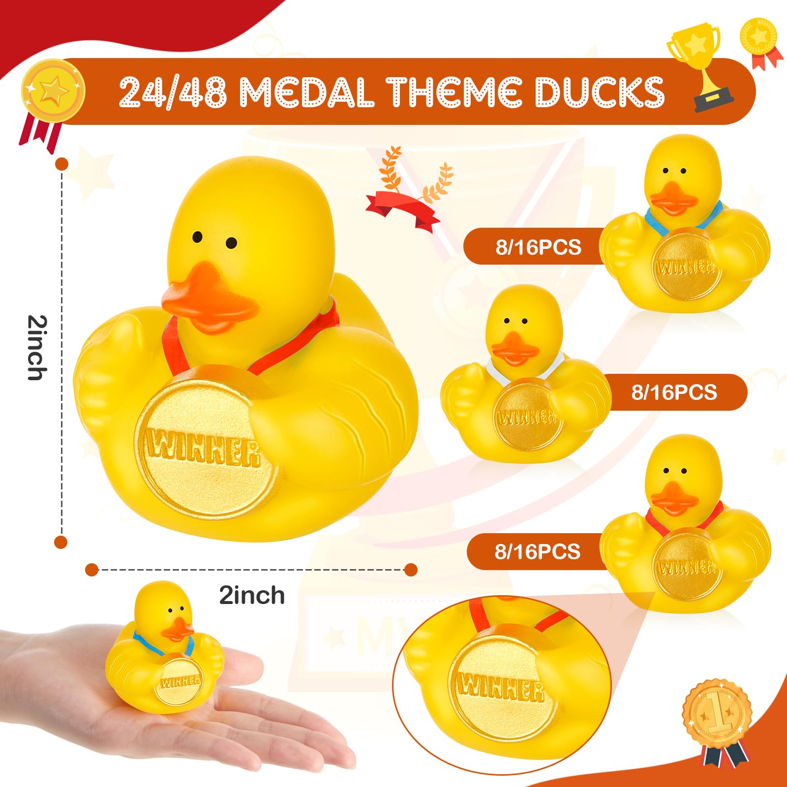 24 Pack DEEKIN 2 Inch Rubber Duck Award Medals - Graduation Party Favors, Sports Competition Prizes & Winner Gifts - Perfect for Graduation Decor, Swim Parties & Fun Prize Ceremonies