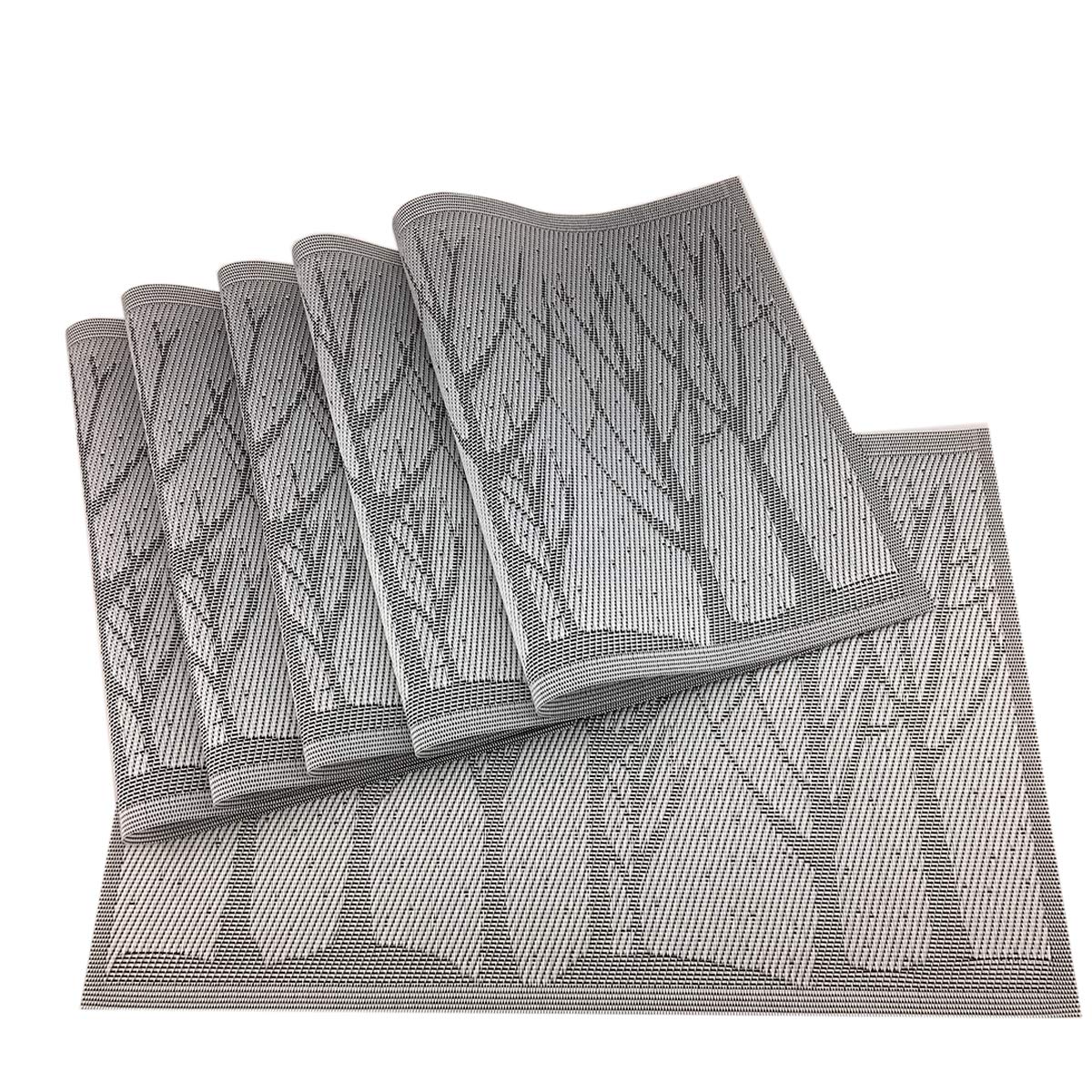 6-Pack PVC Woven Vinyl Placemats Set - Waterproof & Heat-Resistant Table Mats for Dining, Kitchen, and Outdoor Use - Natural Silver Tree Design (6 pcs)